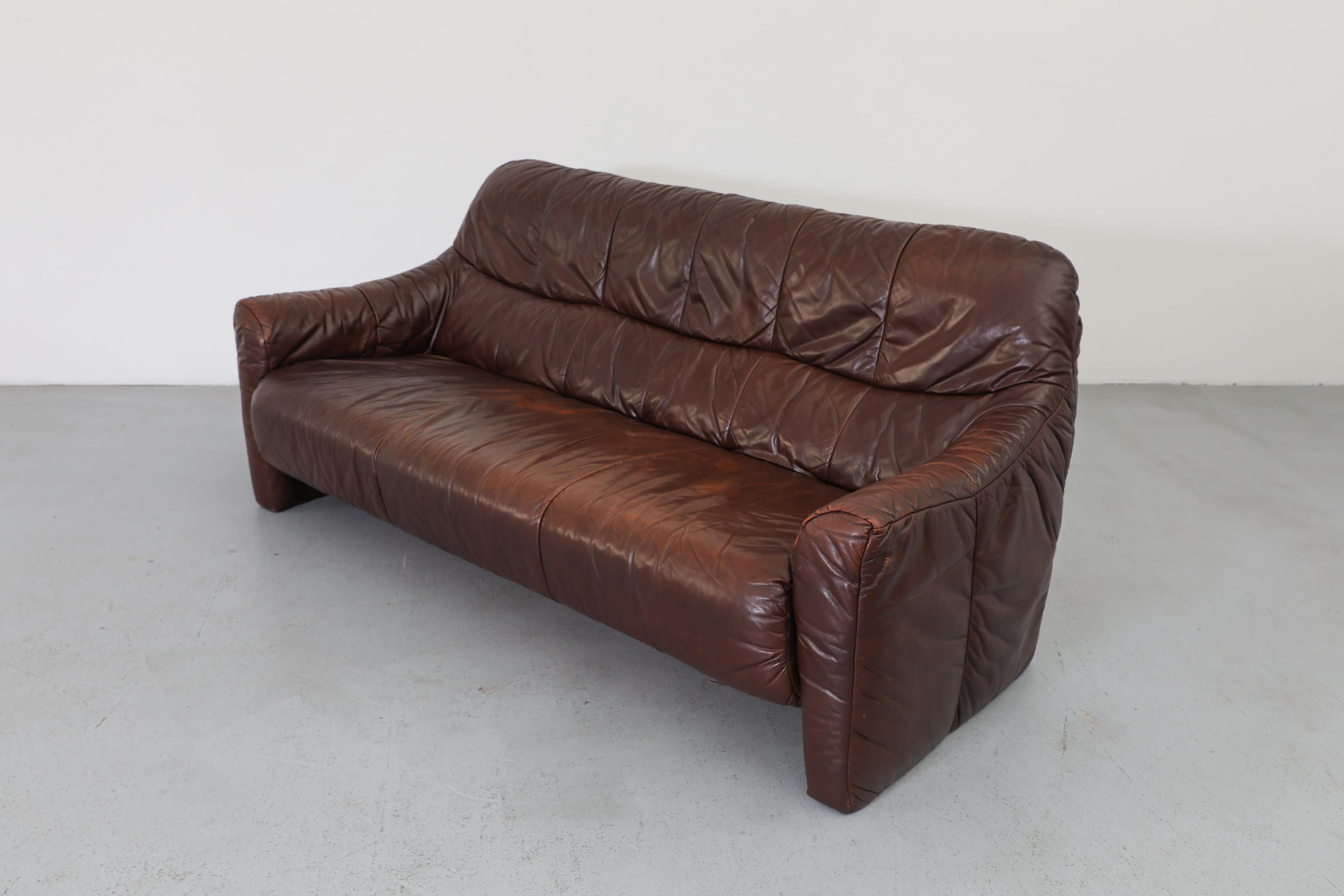 Ligne Roset Inspired Brown Leather Sofa For Sale 2
