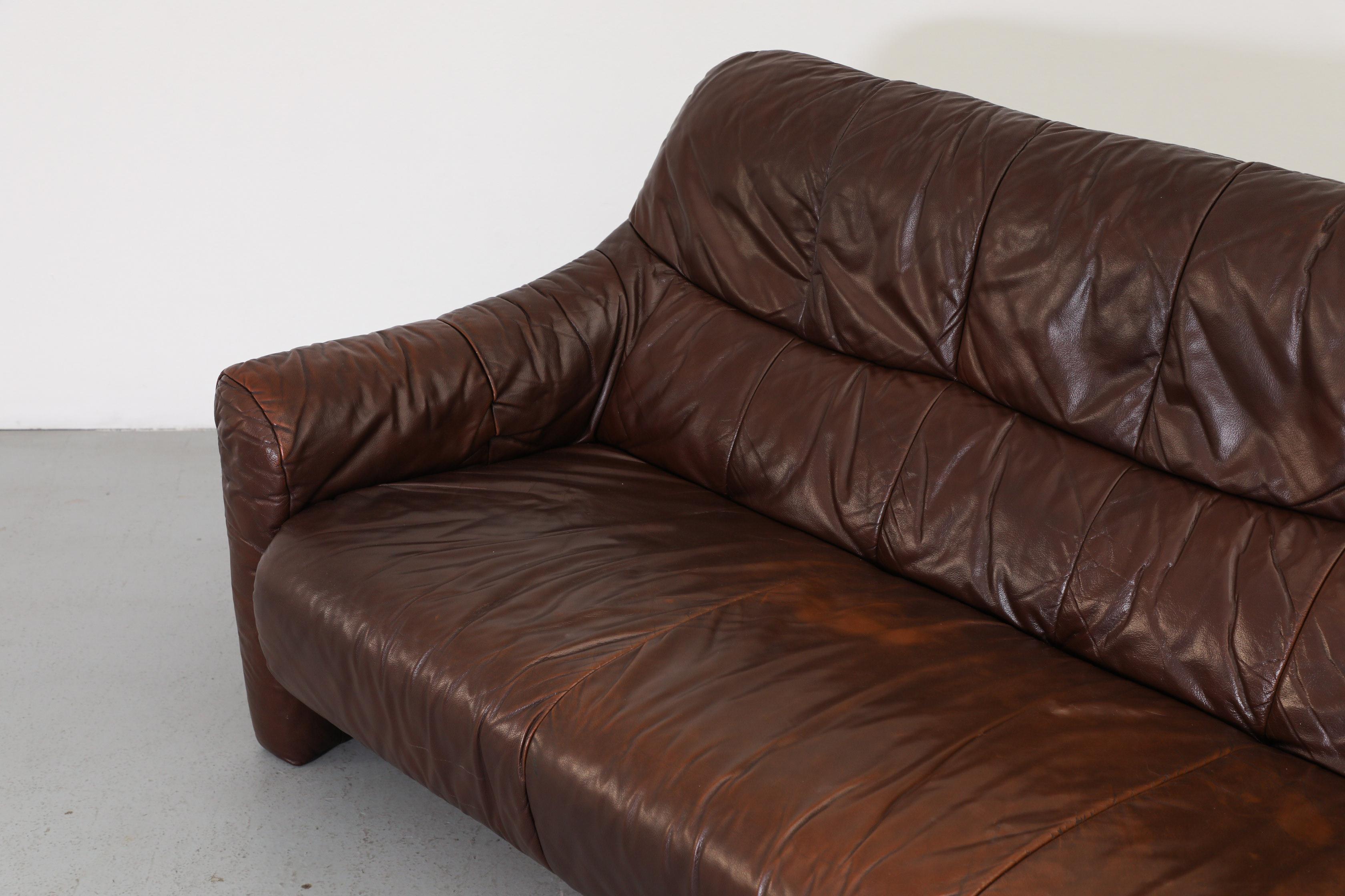 Ligne Roset Inspired Brown Leather Sofa For Sale 3