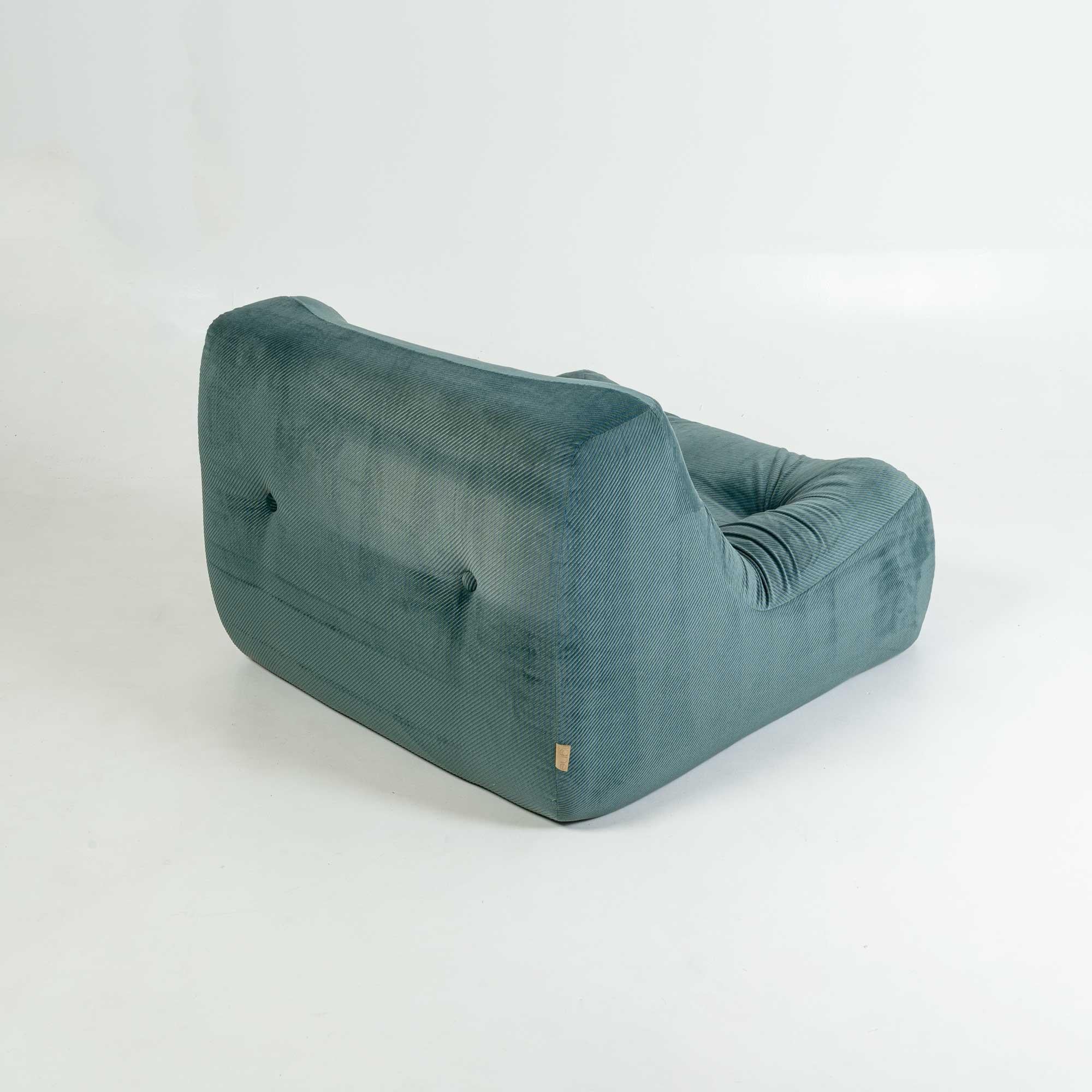 French Ligne Roset Kali Lounge Chair in Original Emerald Corduroy