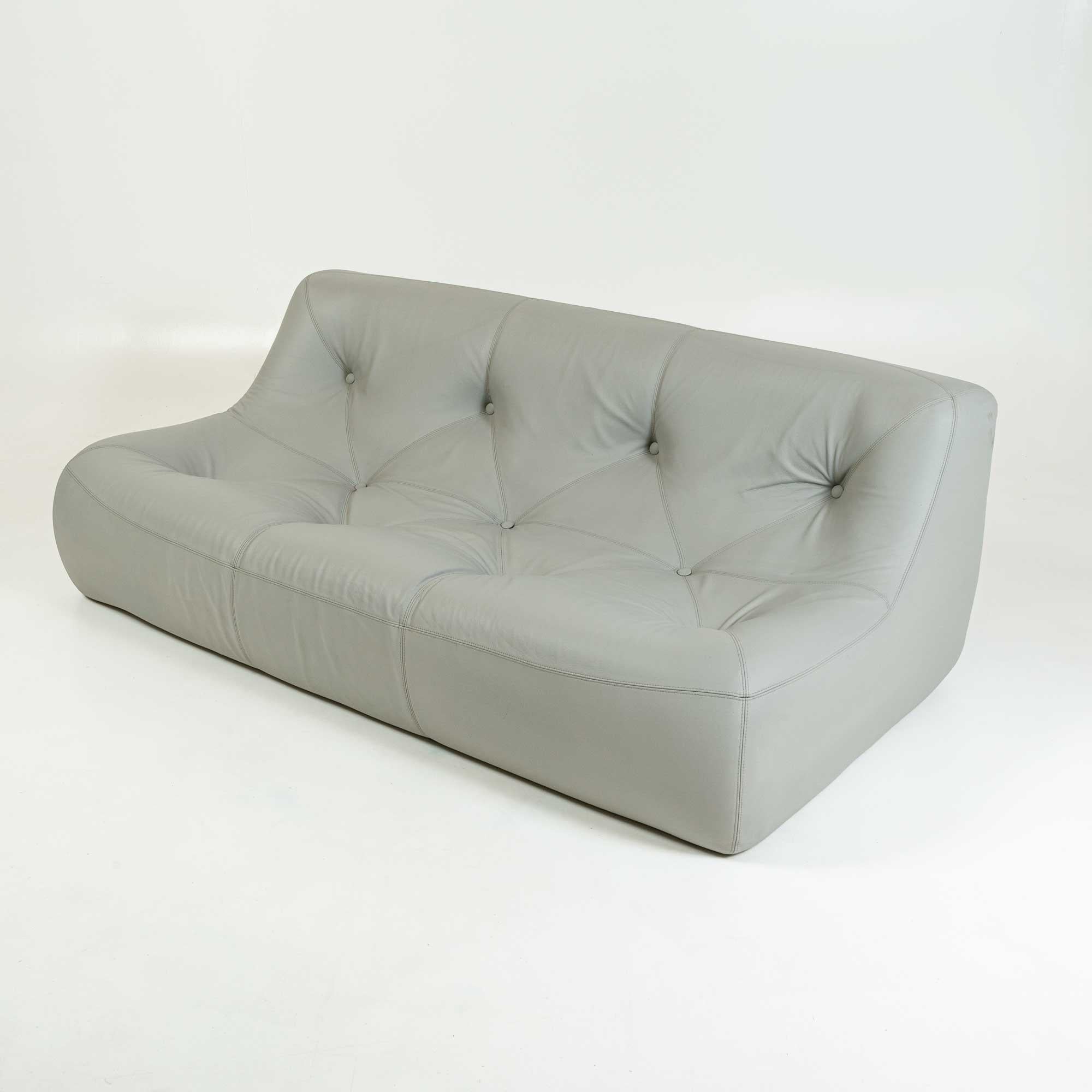 French Ligne Roset Kali Three Seater Sofa in Grey Leather, 1990s