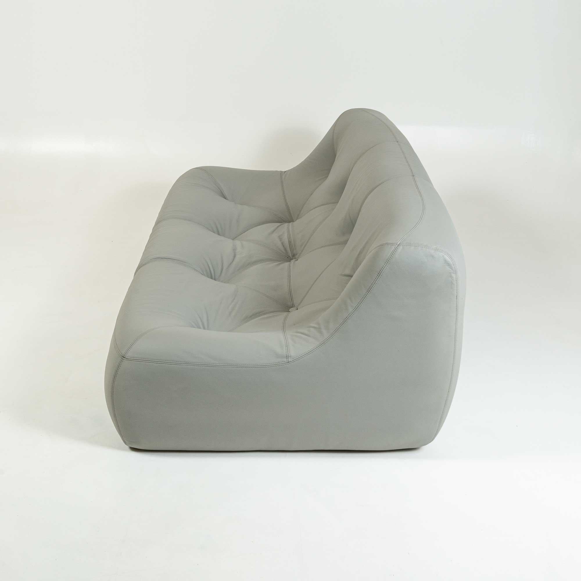 Ligne Roset Kali Three Seater Sofa in Grey Leather, 1990s In Good Condition In Seattle, WA