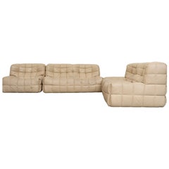 Vintage Ligne Roset Kashmina Beige Leather 3-Piece Sofa Set