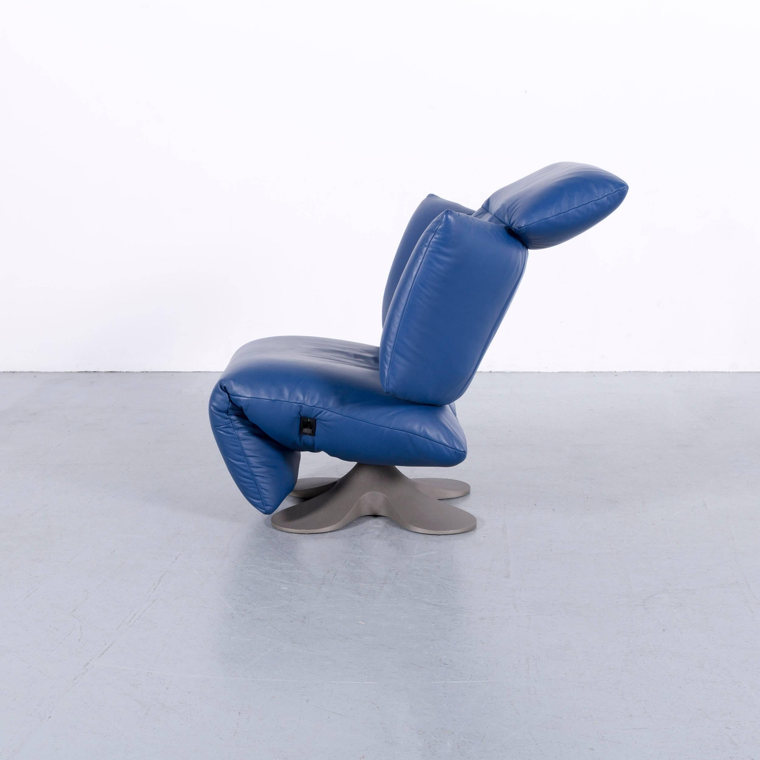 Ligne Roset Leather Armchair Blue One-Seat Couch For Sale 5