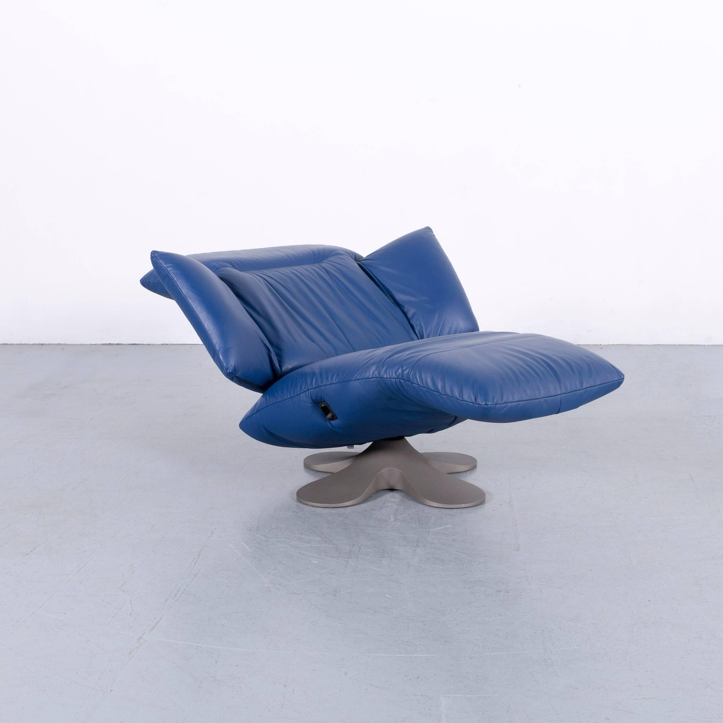 Ligne Roset Leather Armchair Blue One-Seat Couch For Sale 1