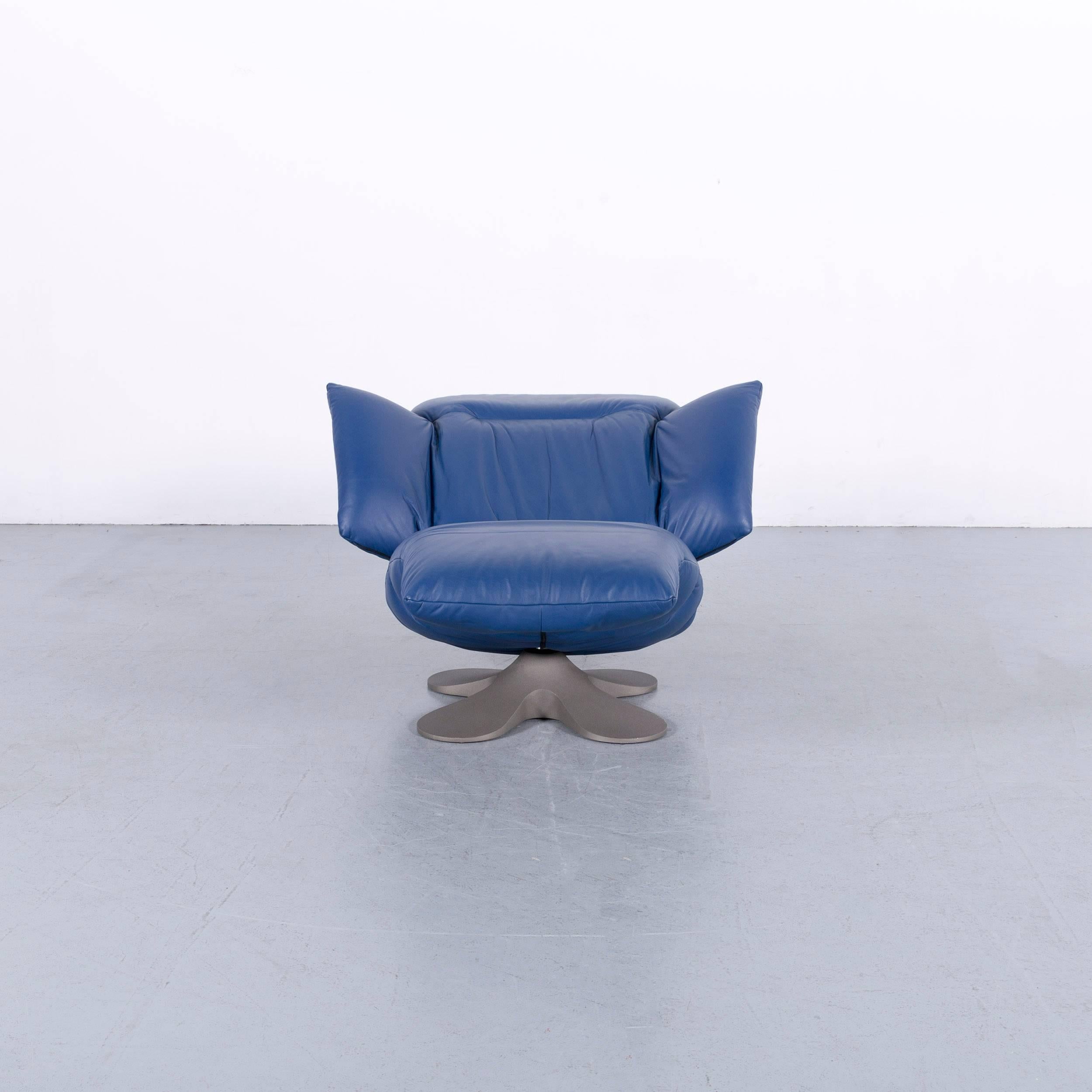 Ligne Roset Leather Armchair Blue One-Seat Couch For Sale 2