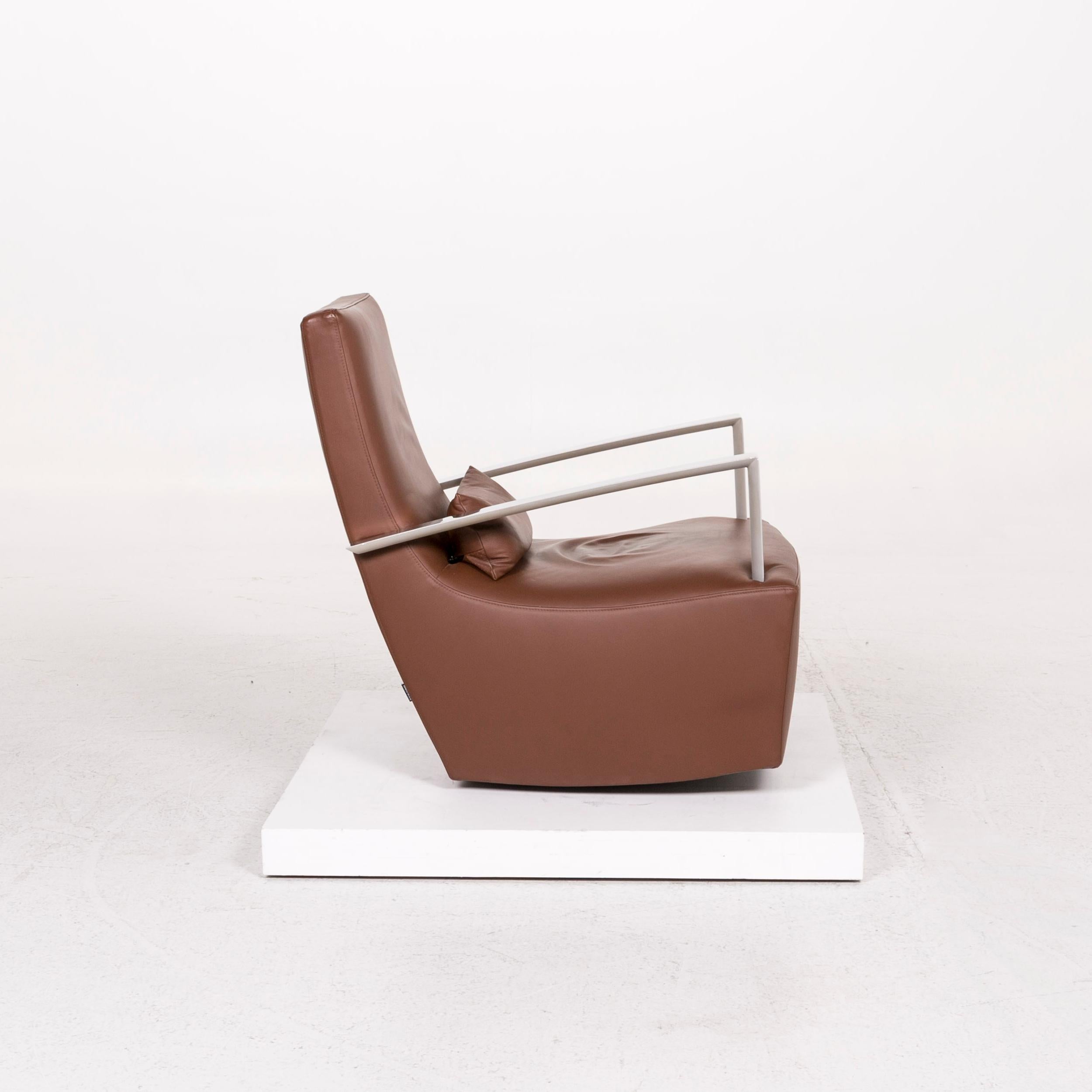 Ligne Roset Leather Armchair Incl. Stool Brown Rocking Function For Sale 1