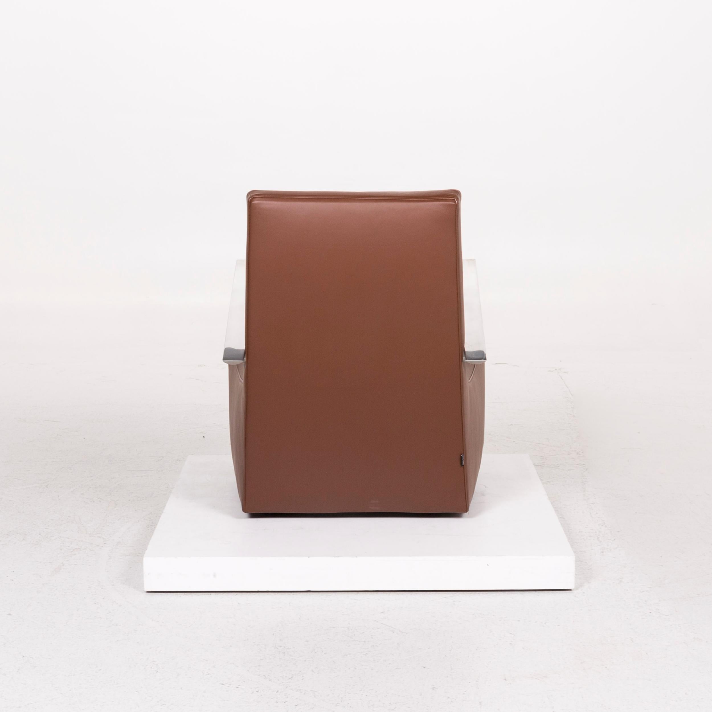 Ligne Roset Leather Armchair Incl. Stool Brown Rocking Function For Sale 2