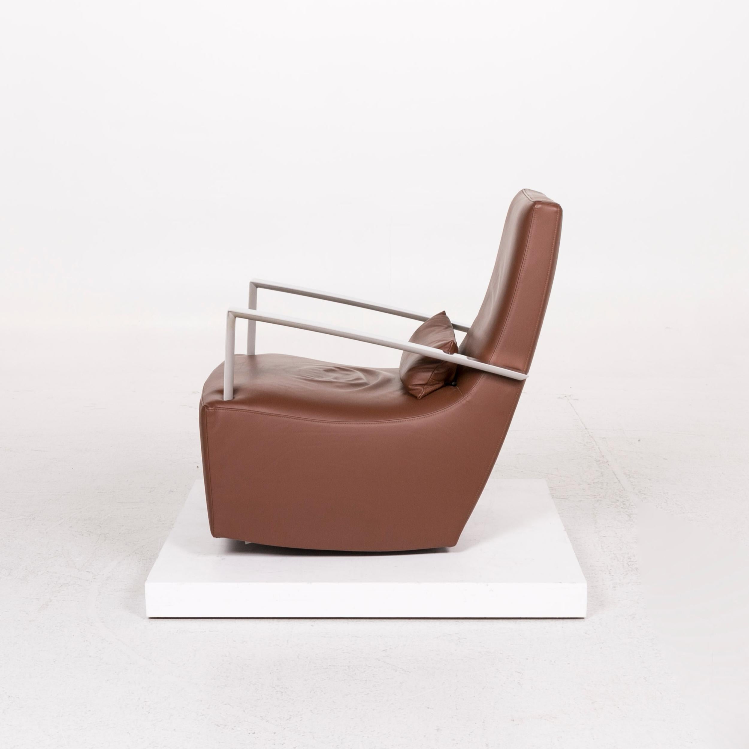 Ligne Roset Leather Armchair Incl. Stool Brown Rocking Function For Sale 3