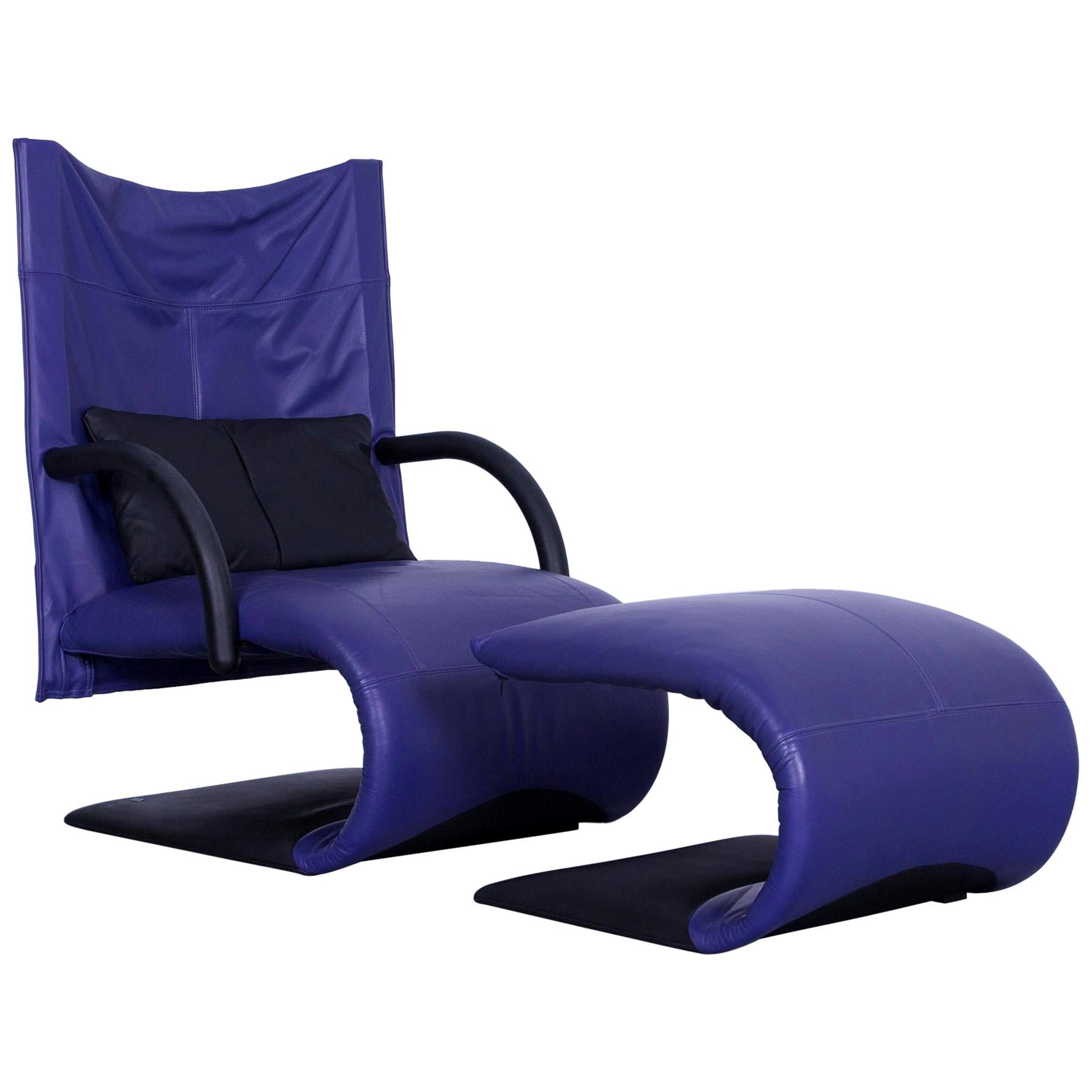Ligne Roset Leather Armchair Violet One-Seat Swing-Chair For Sale