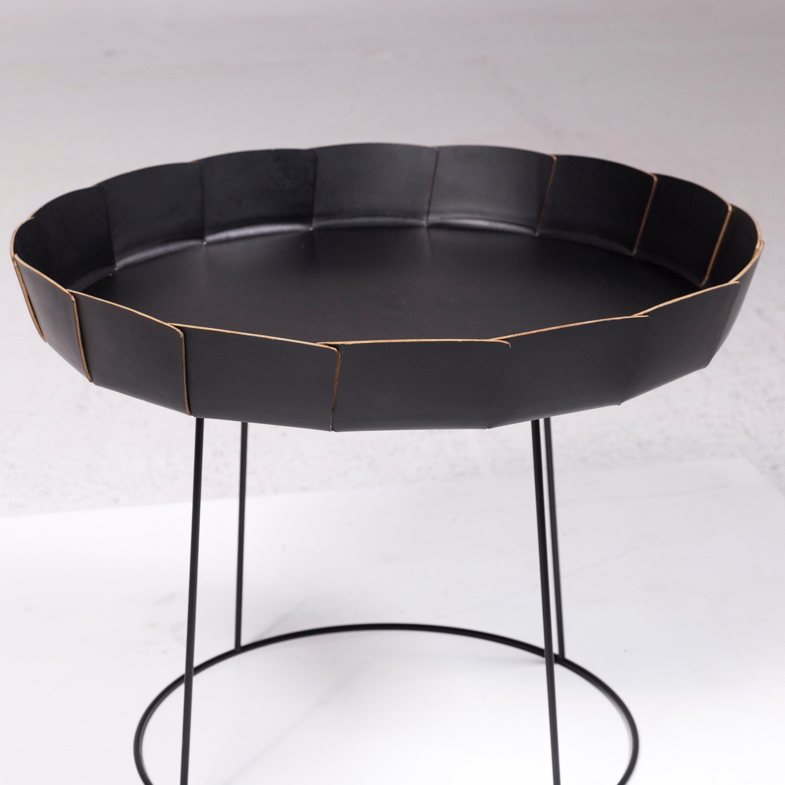 Modern Ligne Roset Leather Metal Coffee Table