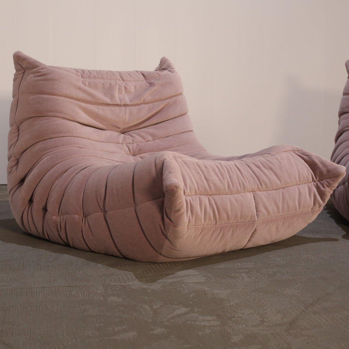 Tissu Fauteuil Togo Ligne Roset rose clair en vente