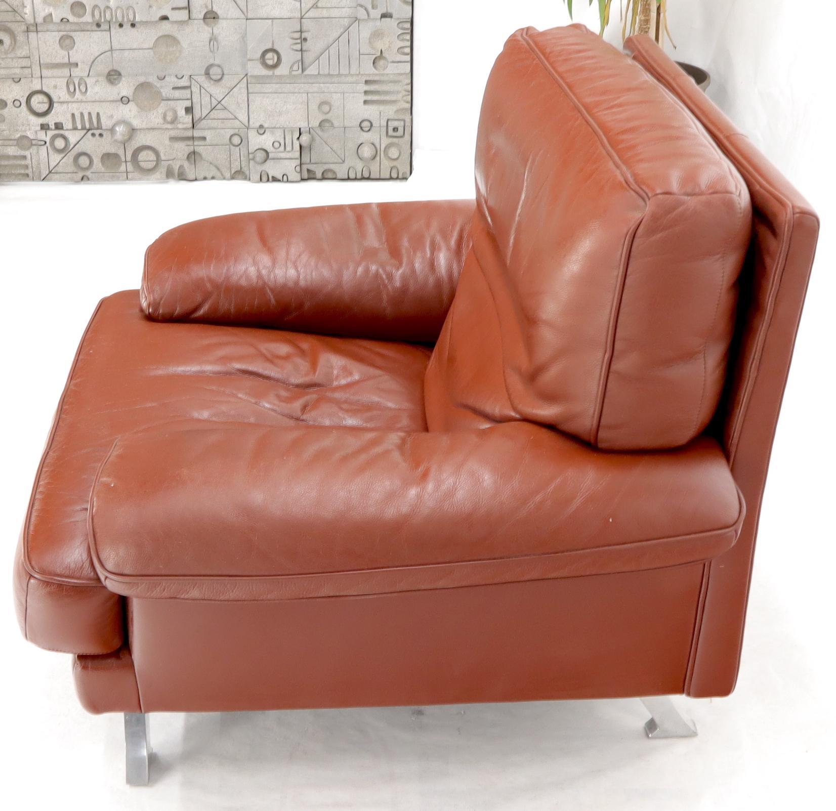 Ligne Roset Made in France Wide Seat Browm Leather Lounge Chair For Sale 2