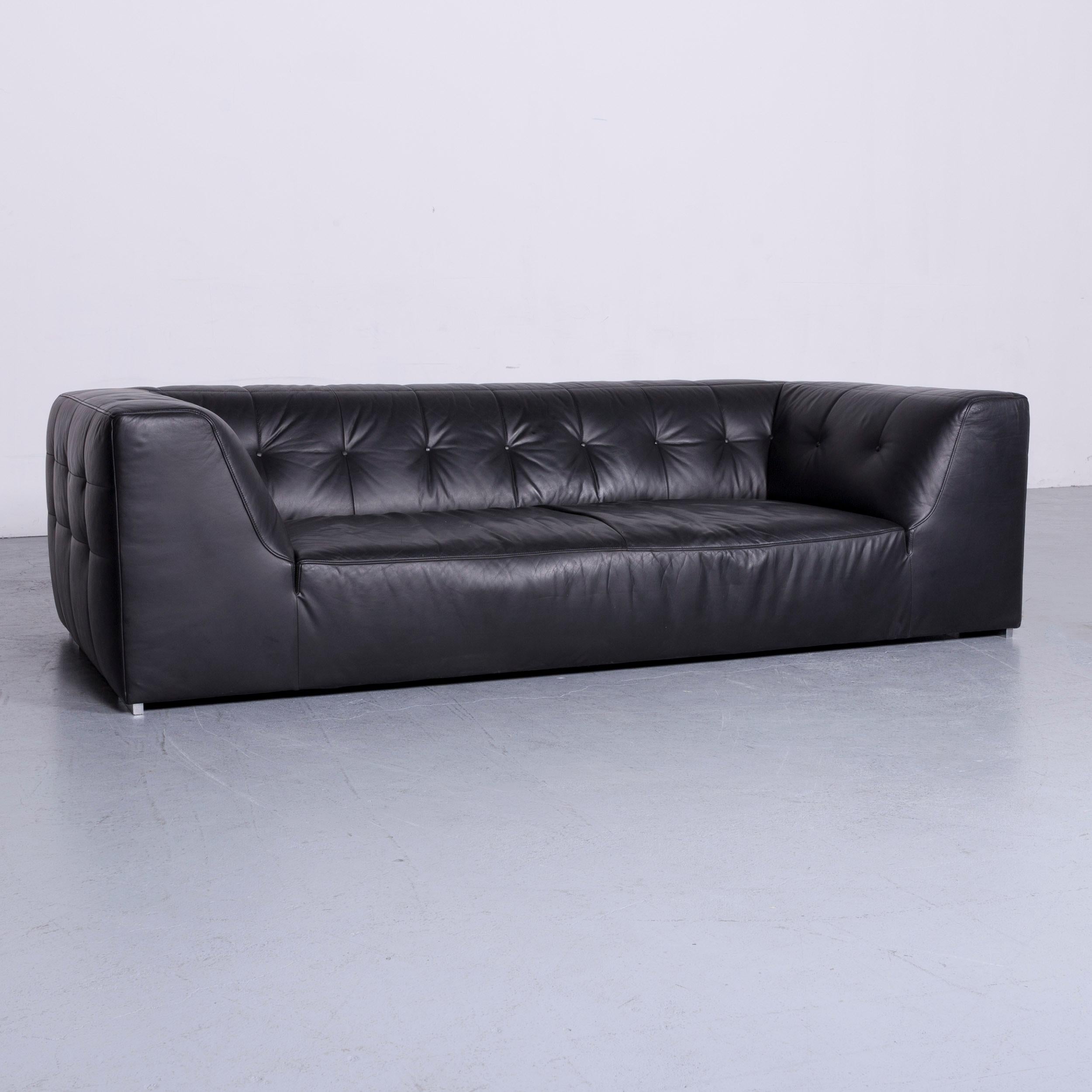 Ligne Roset Malhoun Designer Leather Sofa Black Three Seat Couch