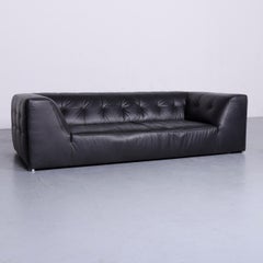 Ligne Roset Malhoun Designer Leather Sofa Black Three-Seat Couch