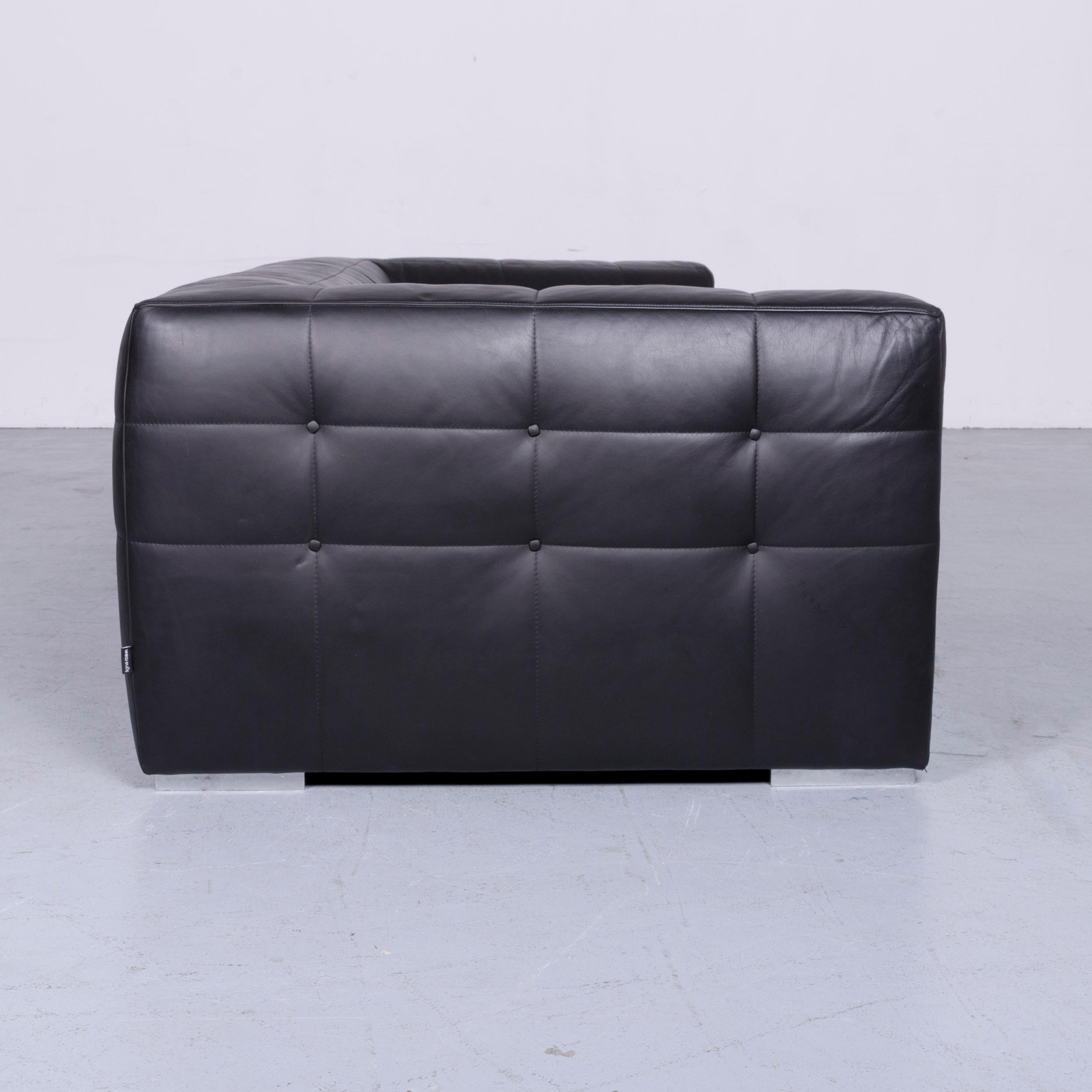 Contemporary Ligne Roset Malhoun Designer Leather Sofa Black Three-Seat Couch