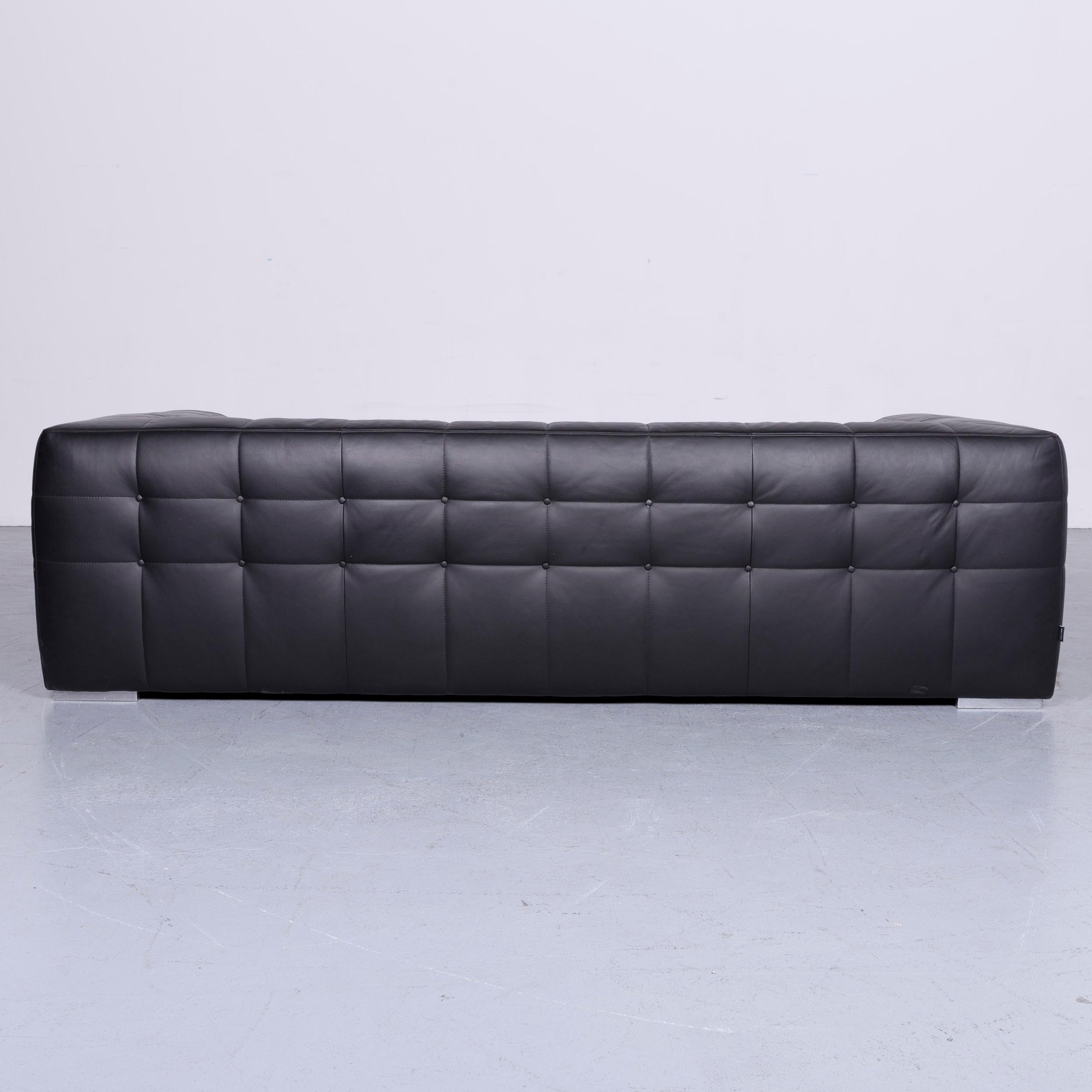 Ligne Roset Malhoun Designer Leather Sofa Black Three-Seat Couch 1