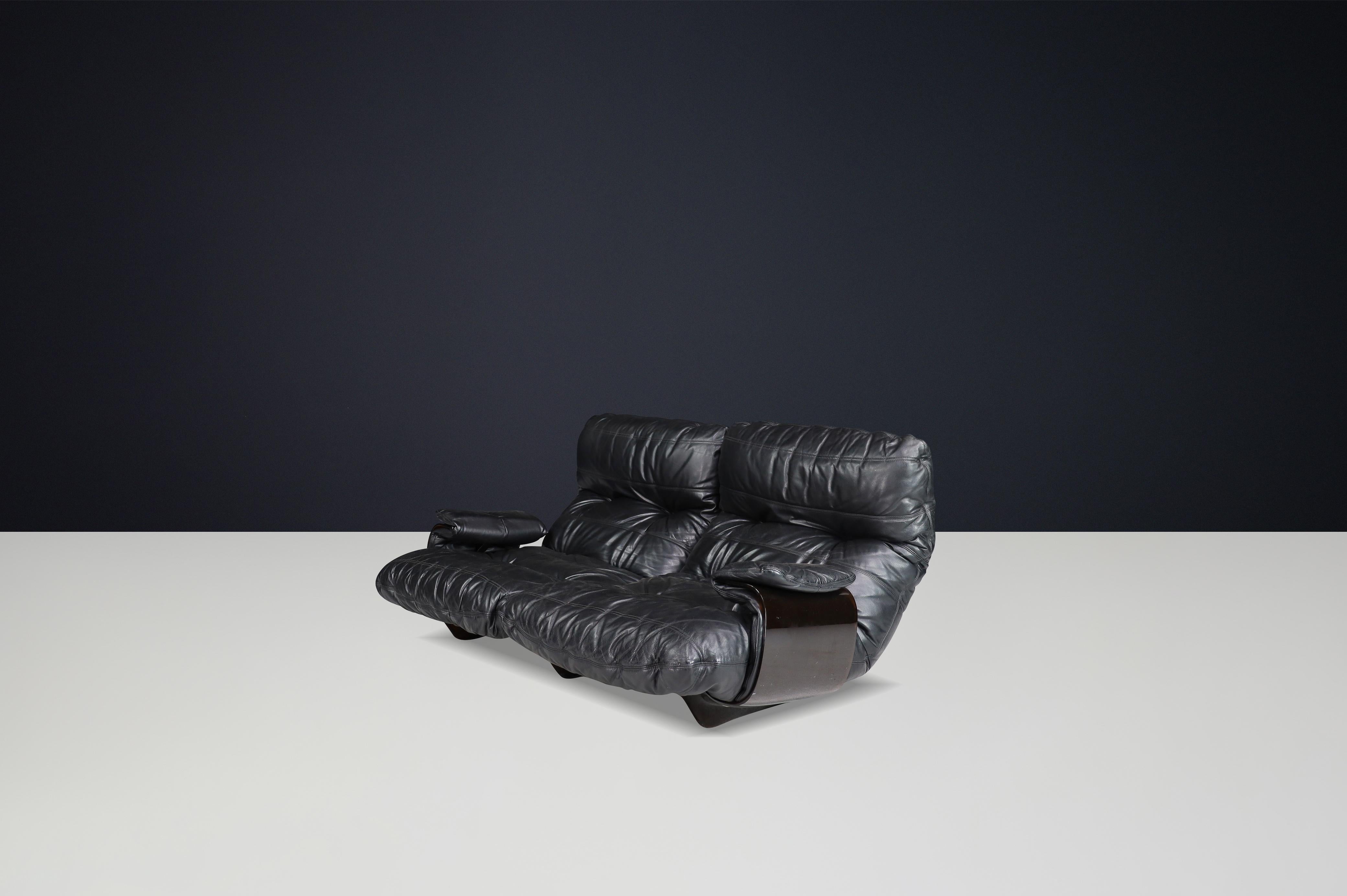 Ligne Roset Marsala Sofa in Black Leather by Michel Ducaroy, France, the 1970s For Sale 1