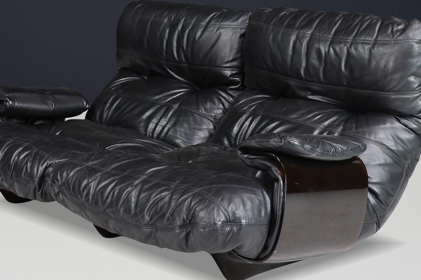 Ligne Roset Marsala Sofa in Black Leather by Michel Ducaroy, France, the 1970s For Sale 3