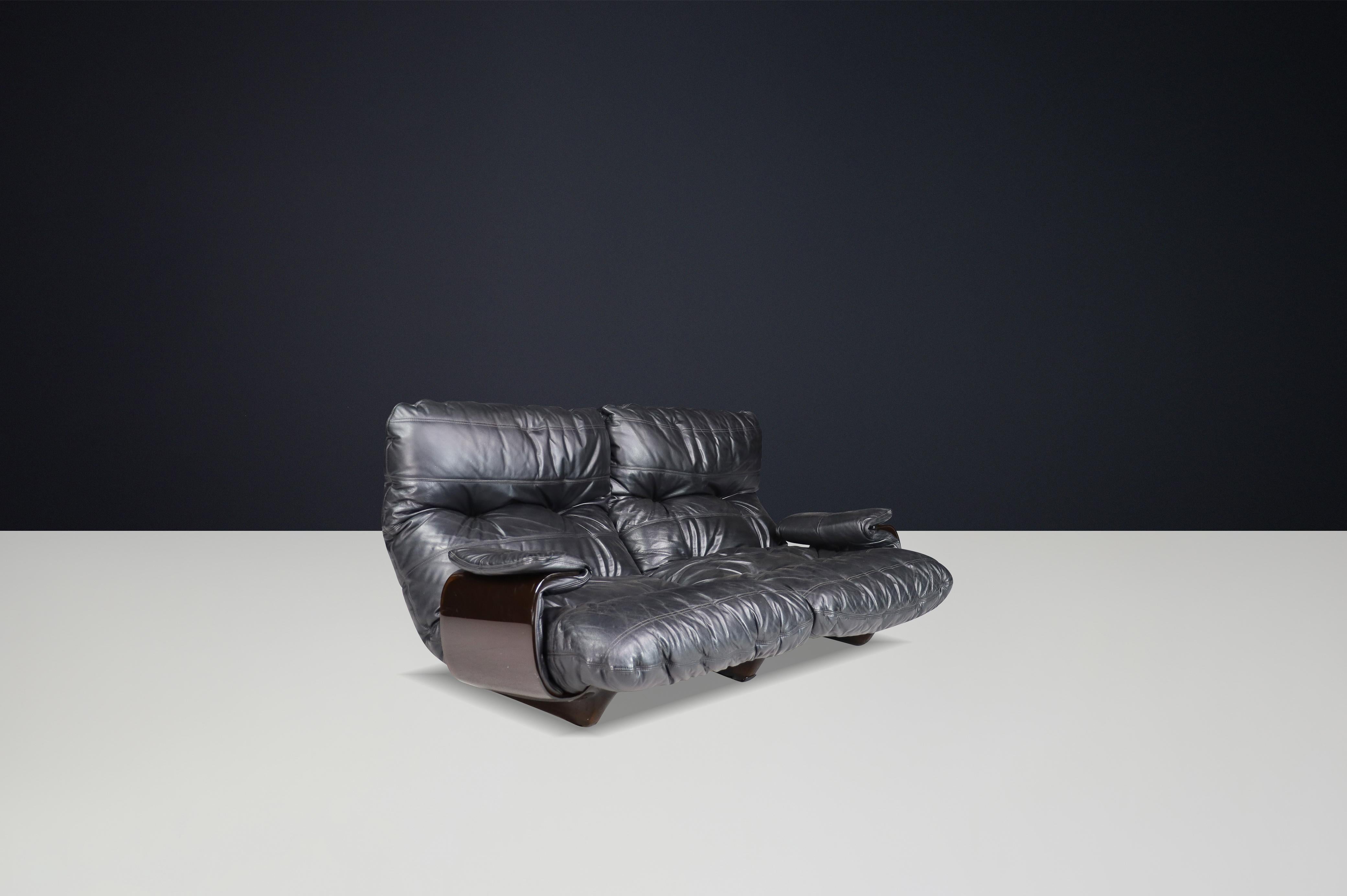 Ligne Roset Marsala Sofa in Black Leather by Michel Ducaroy, France, the 1970s For Sale 2