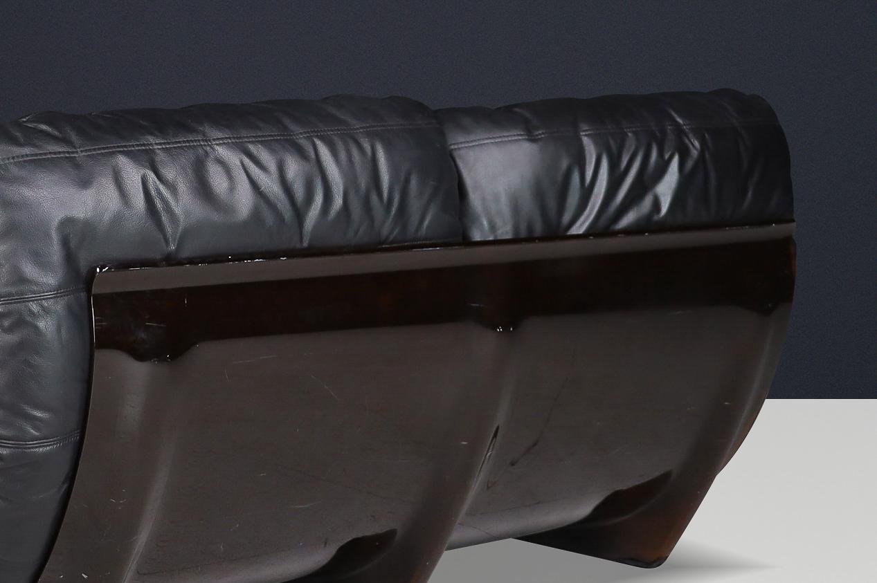 Ligne Roset Marsala Sofa in Black Leather by Michel Ducaroy, France, the 1970s For Sale 4