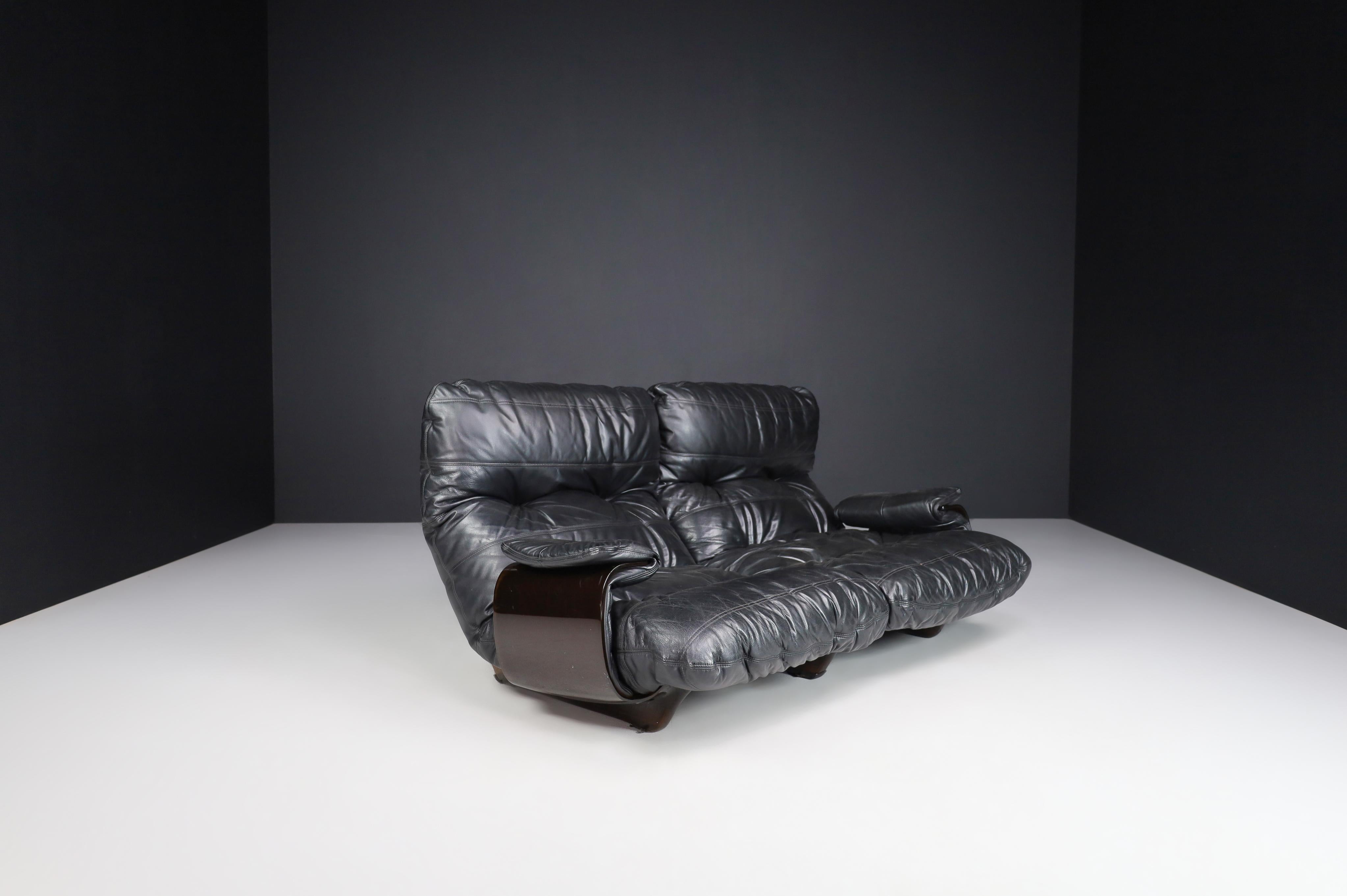Ligne Roset Marsala Sofa aus schwarzem Leder von Michel Ducaroy, Frankreich, 1970er Jahre (Moderne der Mitte des Jahrhunderts) im Angebot