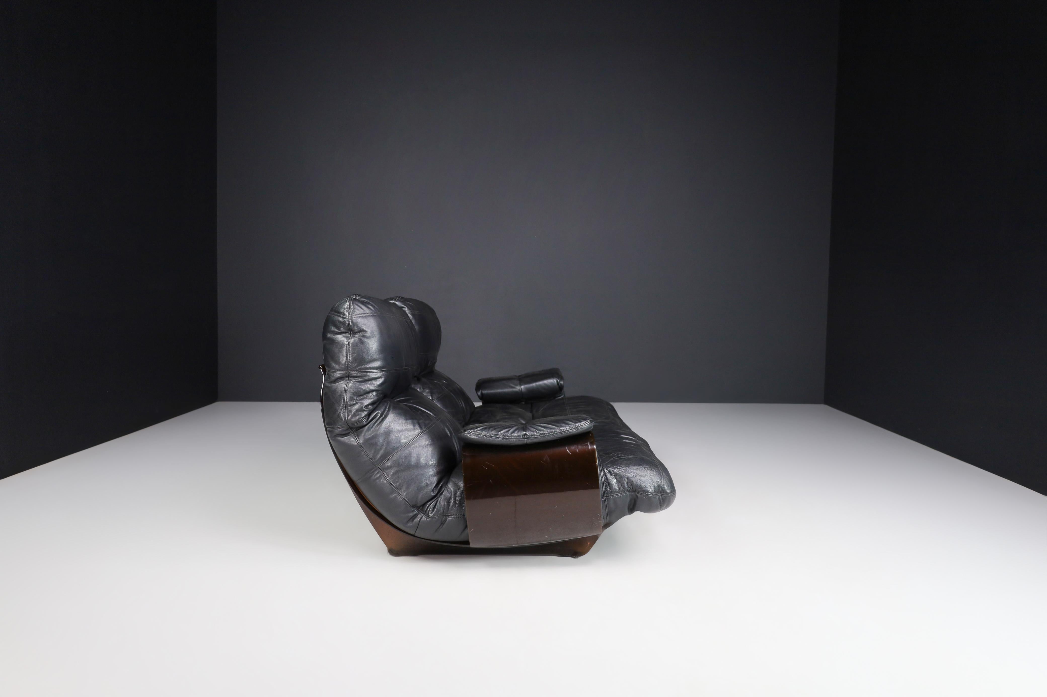 Mid-Century Modern Ligne Roset Marsala Sofa in Black Leather by Michel Ducaroy, France, the 1970s For Sale