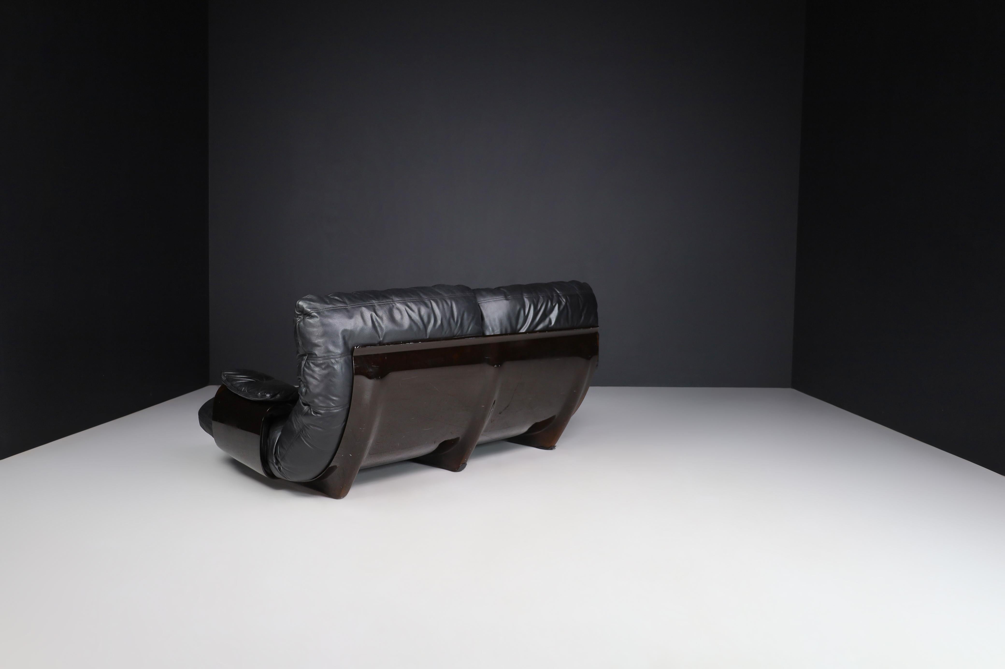 French Ligne Roset Marsala Sofa in Black Leather by Michel Ducaroy, France, the 1970s For Sale