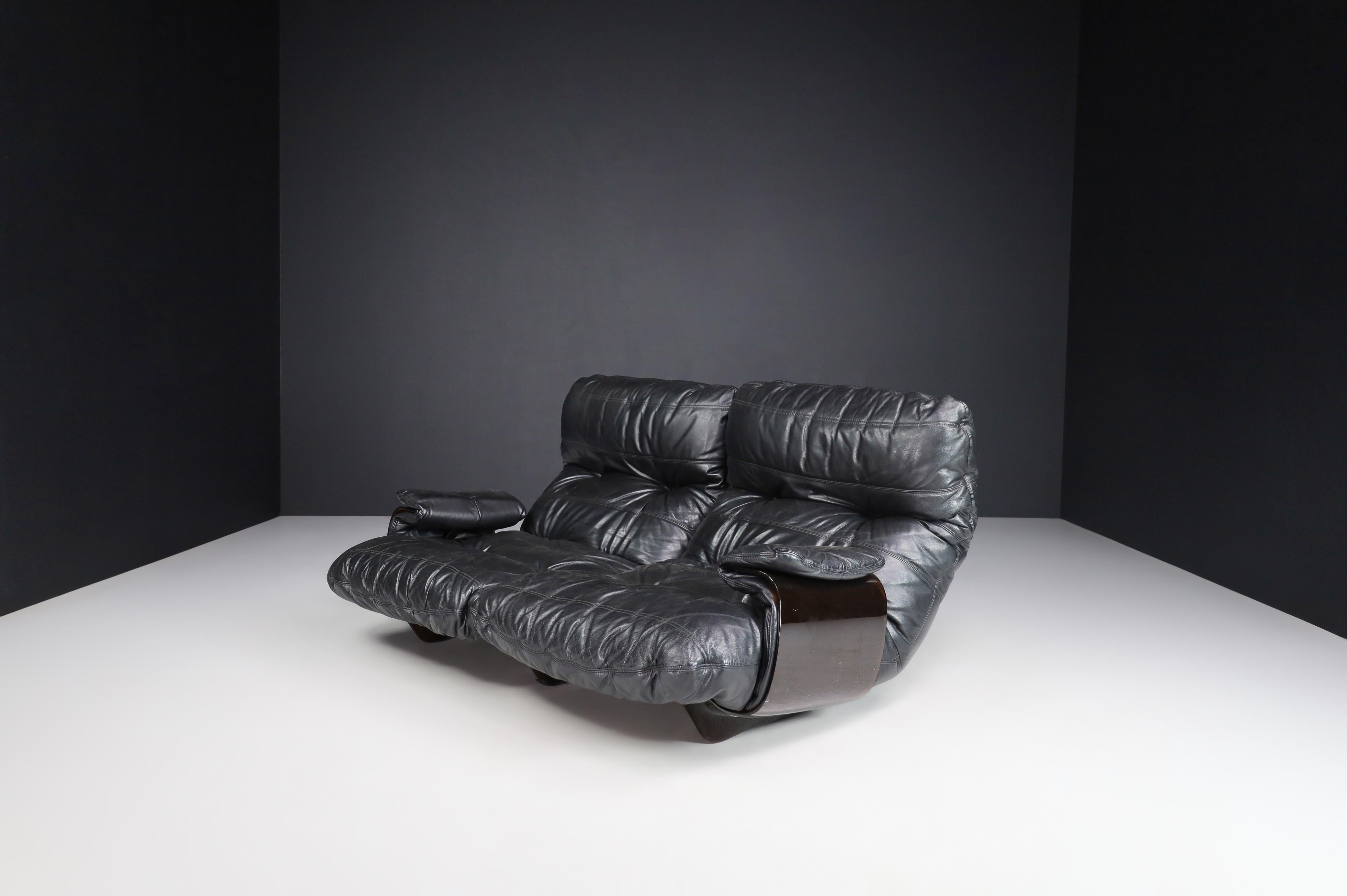 Ligne Roset Marsala Sofa in Black Leather by Michel Ducaroy, France, the 1970s In Good Condition For Sale In Almelo, NL