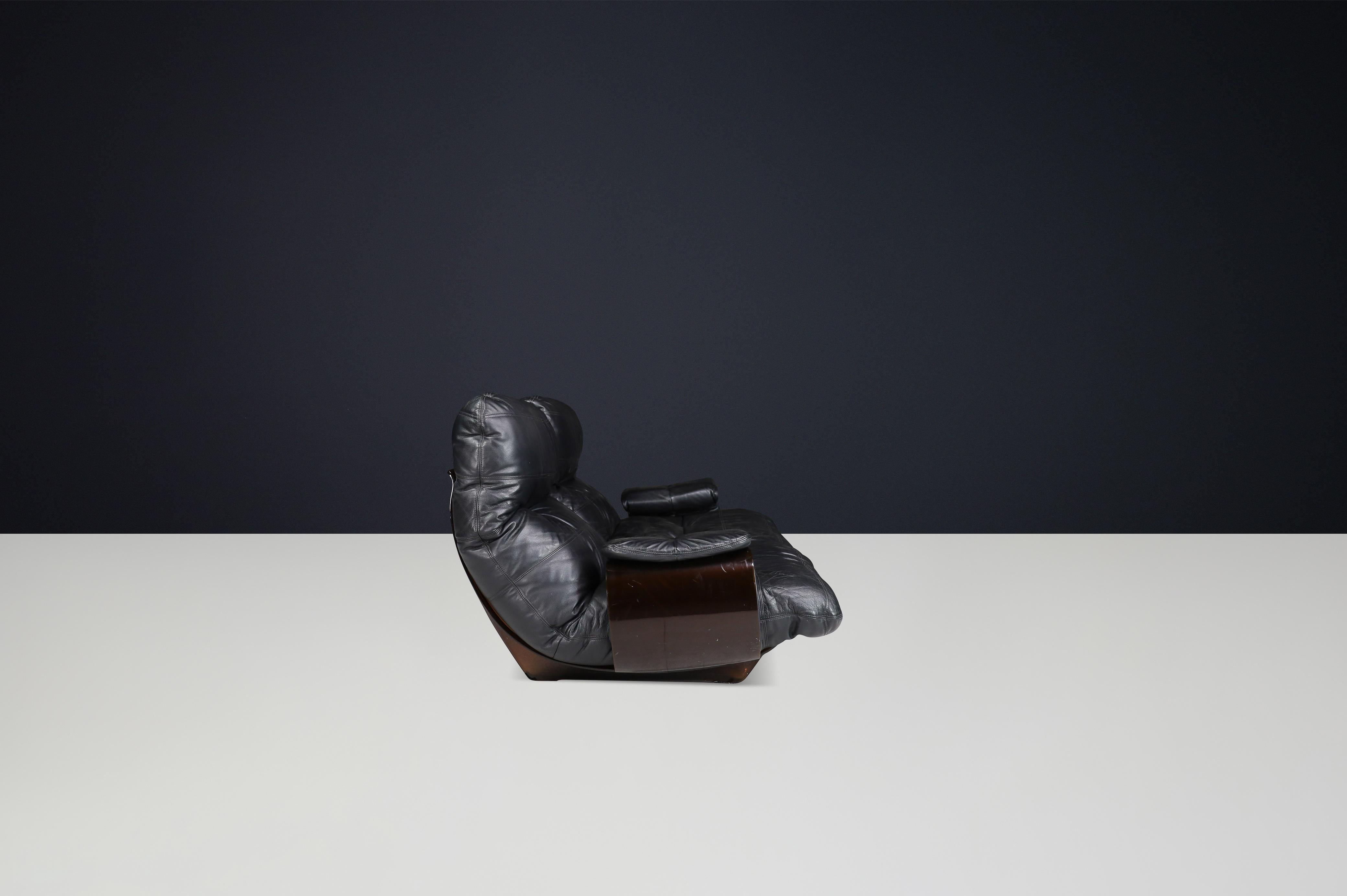 Mid-Century Modern Ligne Roset Marsala Sofa in Black Leather by Michel Ducaroy, France, the 1970s For Sale