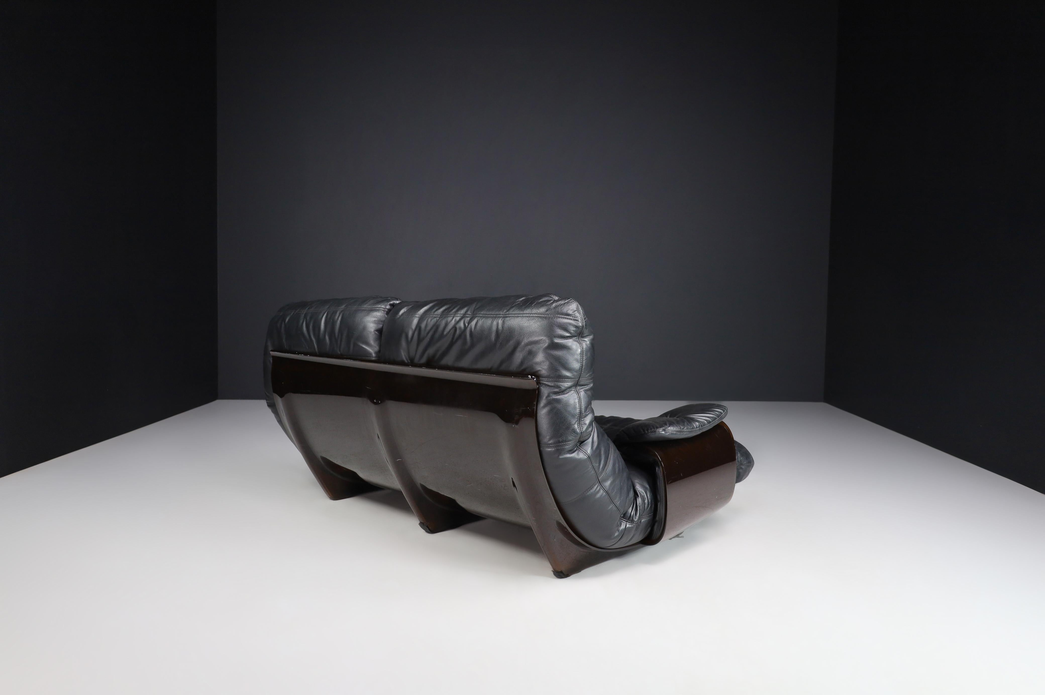 20th Century Ligne Roset Marsala Sofa in Black Leather by Michel Ducaroy, France, the 1970s For Sale