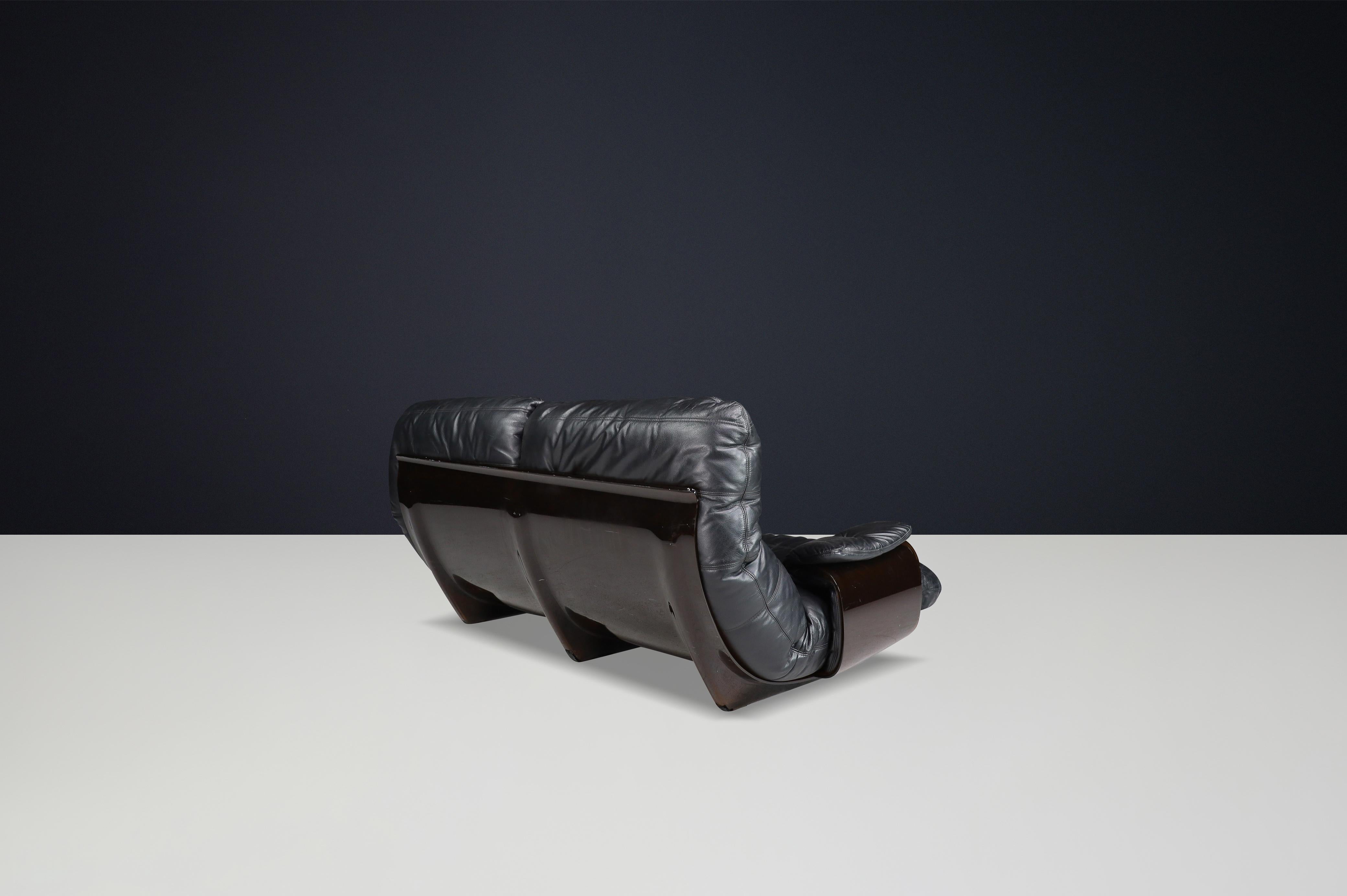 French Ligne Roset Marsala Sofa in Black Leather by Michel Ducaroy, France, the 1970s For Sale