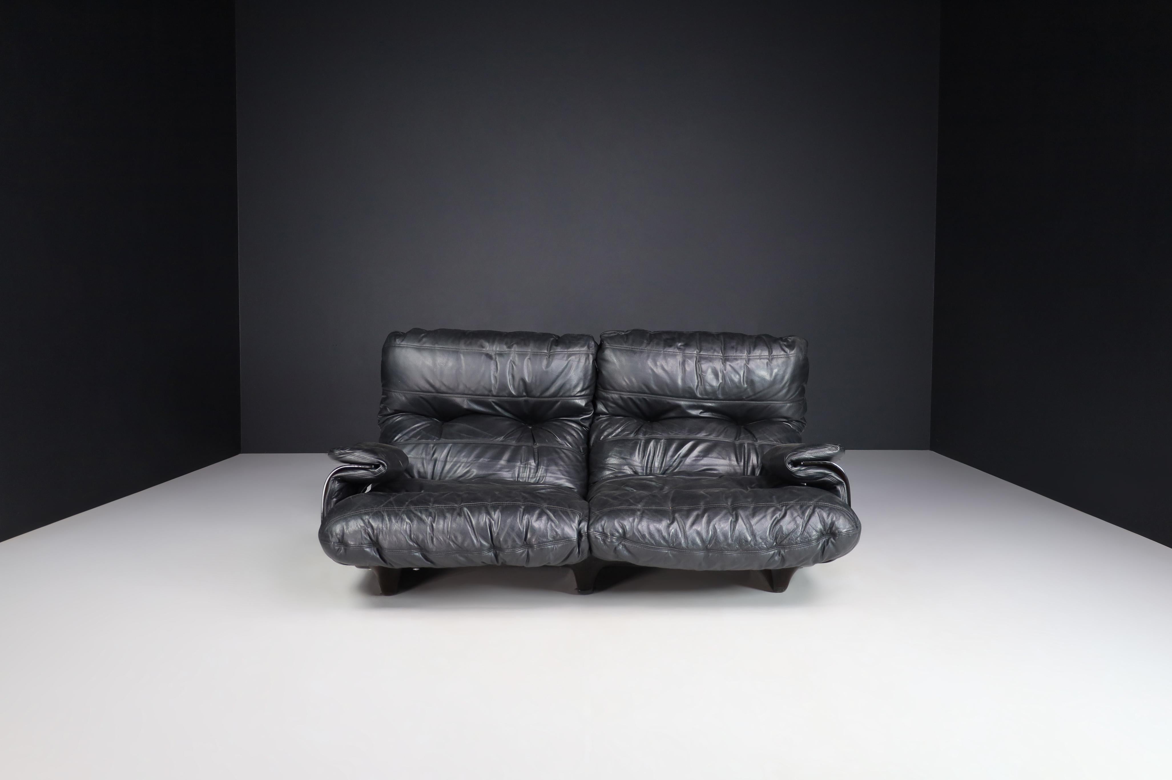 Ligne Roset Marsala Sofa in Black Leather by Michel Ducaroy, France, the 1970s For Sale 1