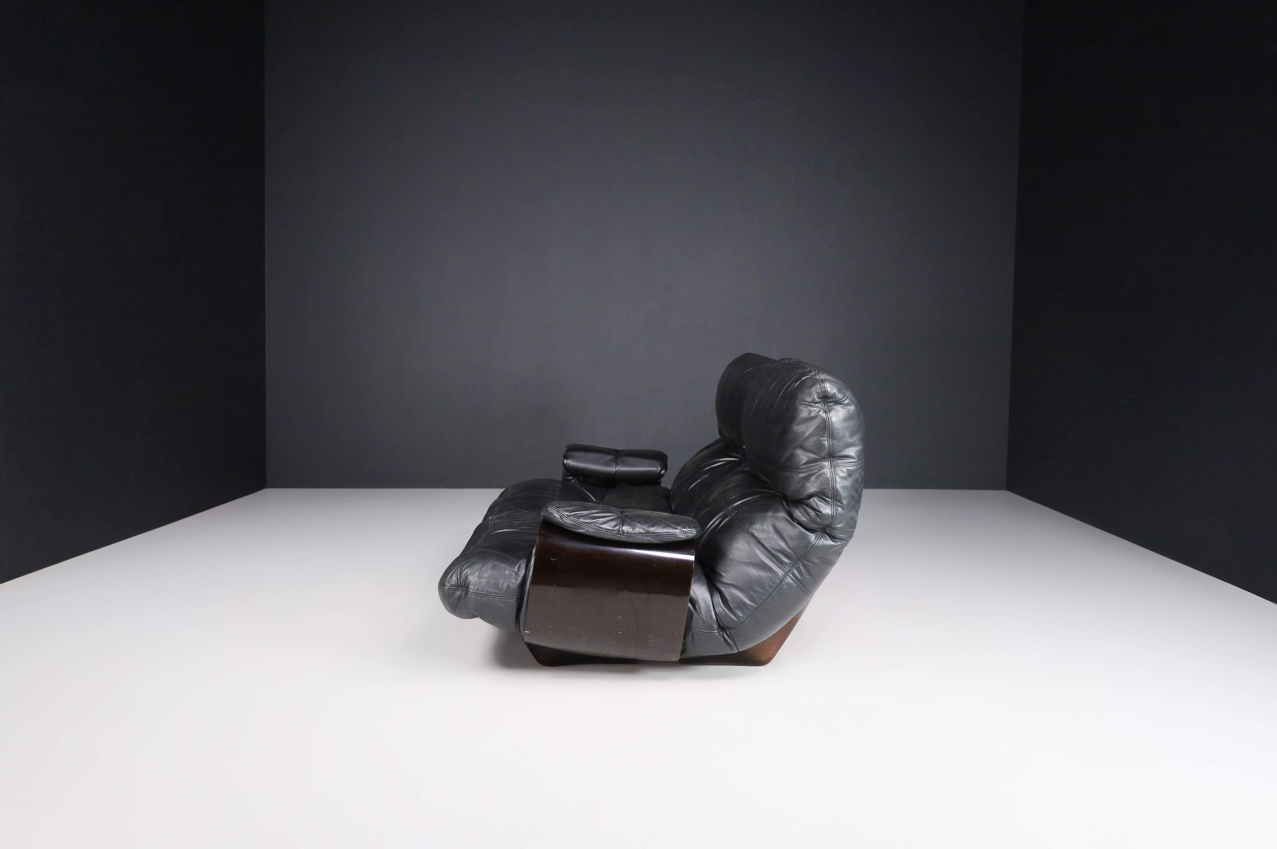 Ligne Roset Marsala Sofa in Black Leather by Michel Ducaroy, France, the 1970s For Sale 2