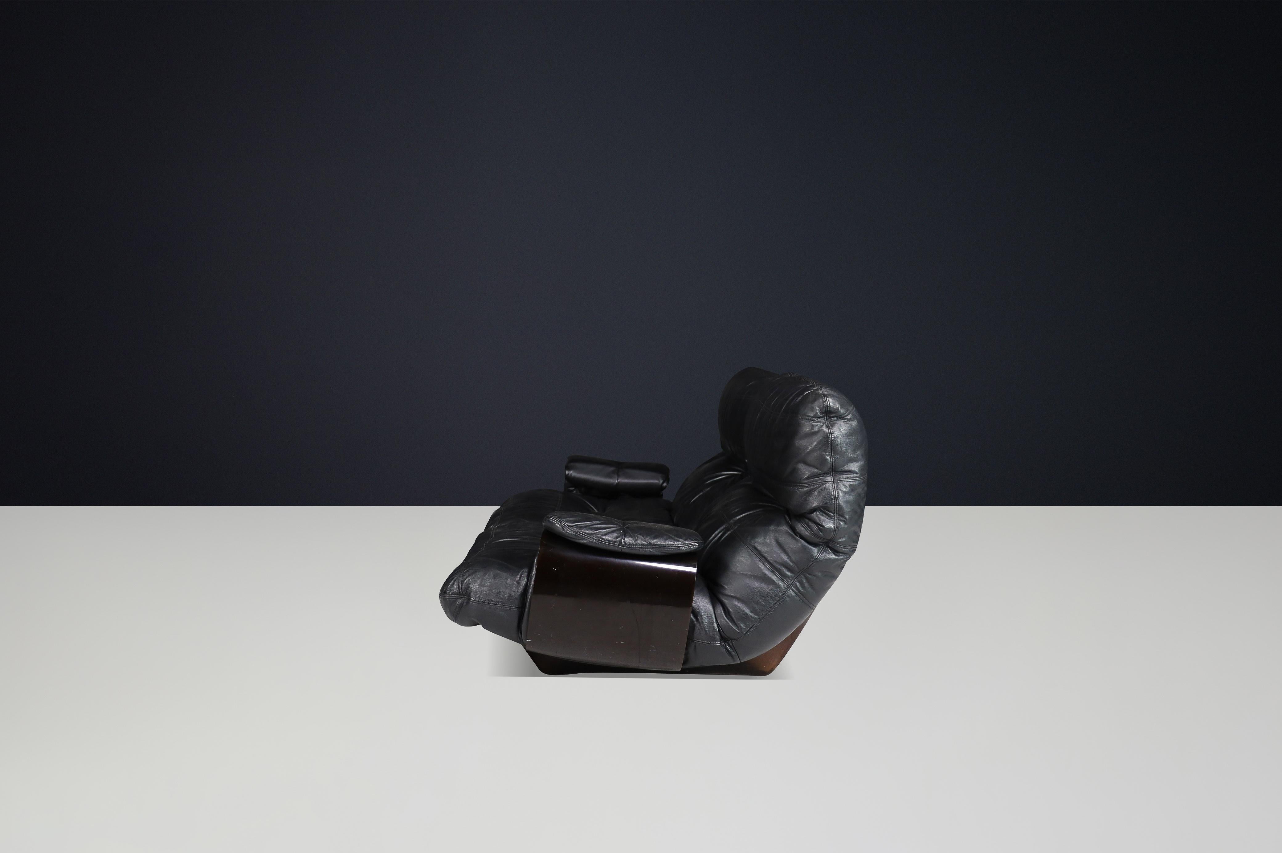 20th Century Ligne Roset Marsala Sofa in Black Leather by Michel Ducaroy, France, the 1970s For Sale