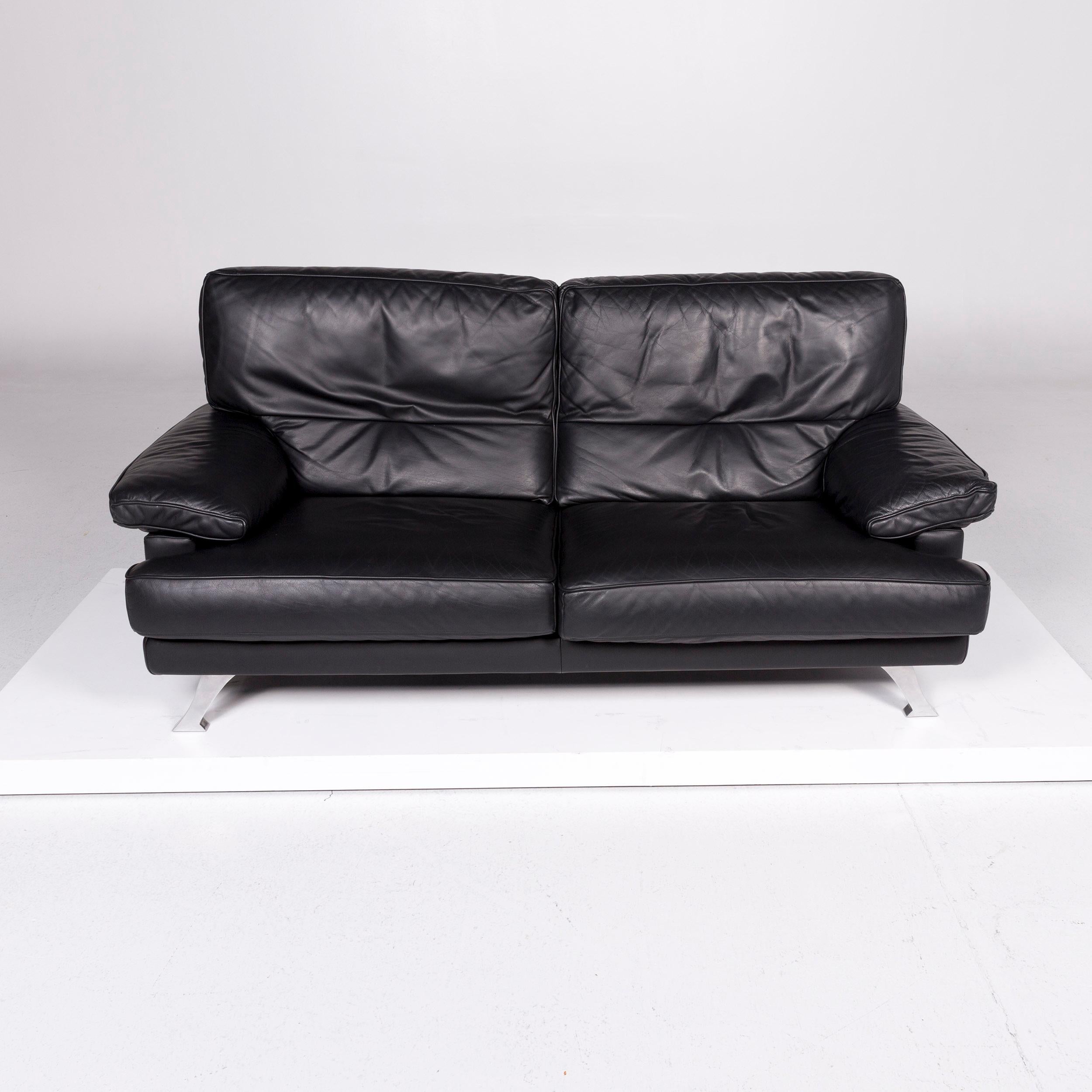 French Ligne Roset Melody Leather Sofa Black Two-Seat Couch