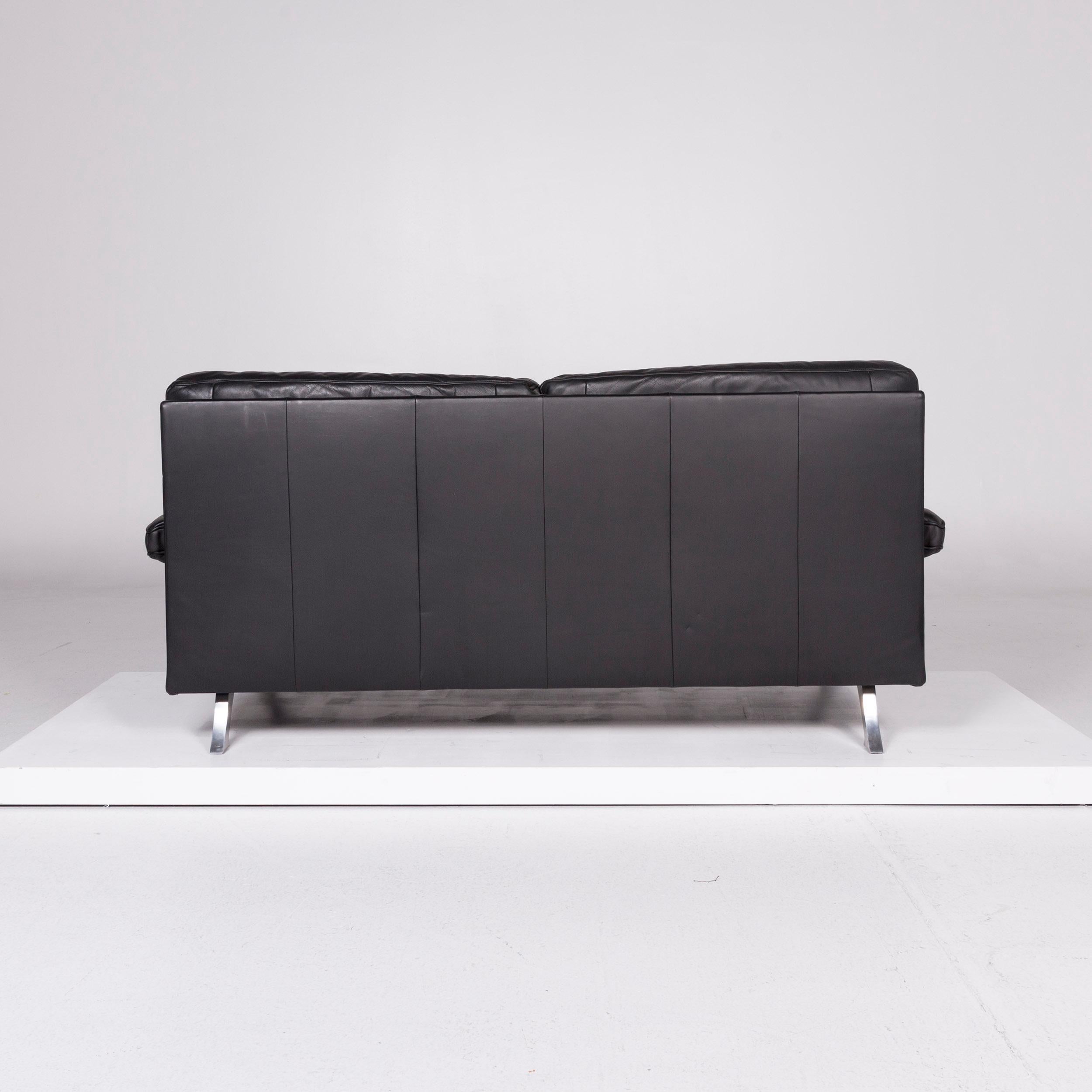 Contemporary Ligne Roset Melody Leather Sofa Black Two-Seat Couch