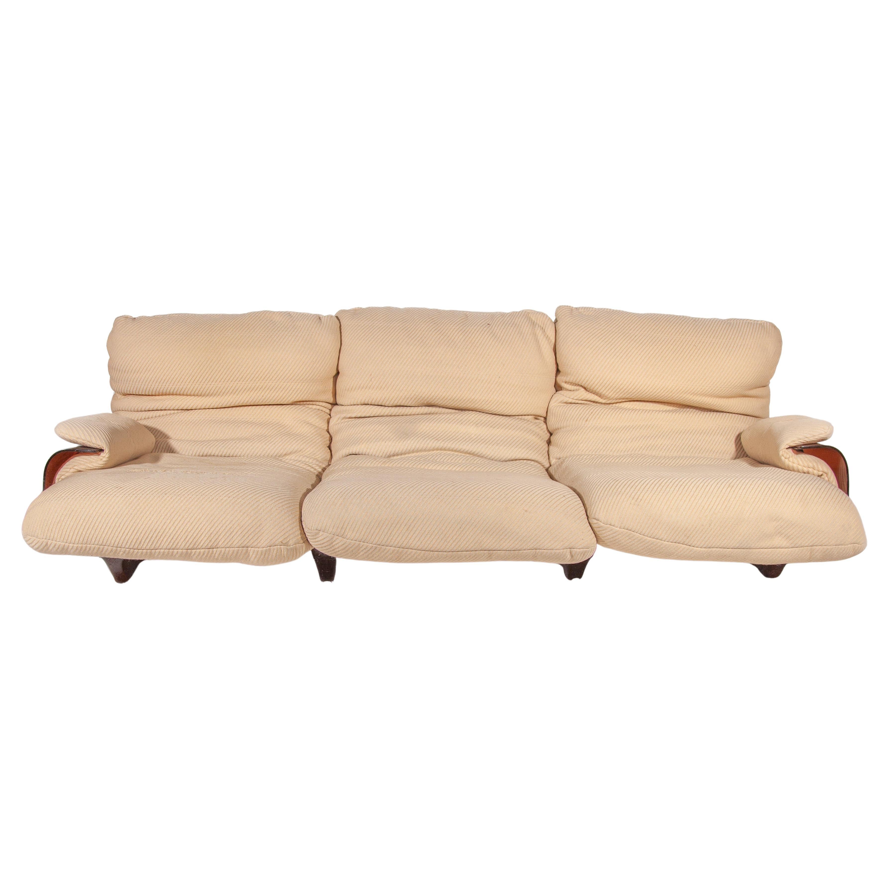 Seventies low three-seater lounge sofa designed by Michel Ducaroy. Manufactured by Ligne Roset. Model 