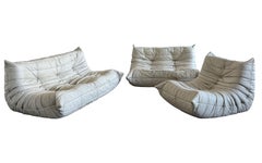 Ligne Roset Model 'Togo' in Original Leather Off White Signed, France 1980s