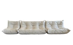 Ligne Roset Model 'Togo' in Original Leather Off White Signed, France 1980s