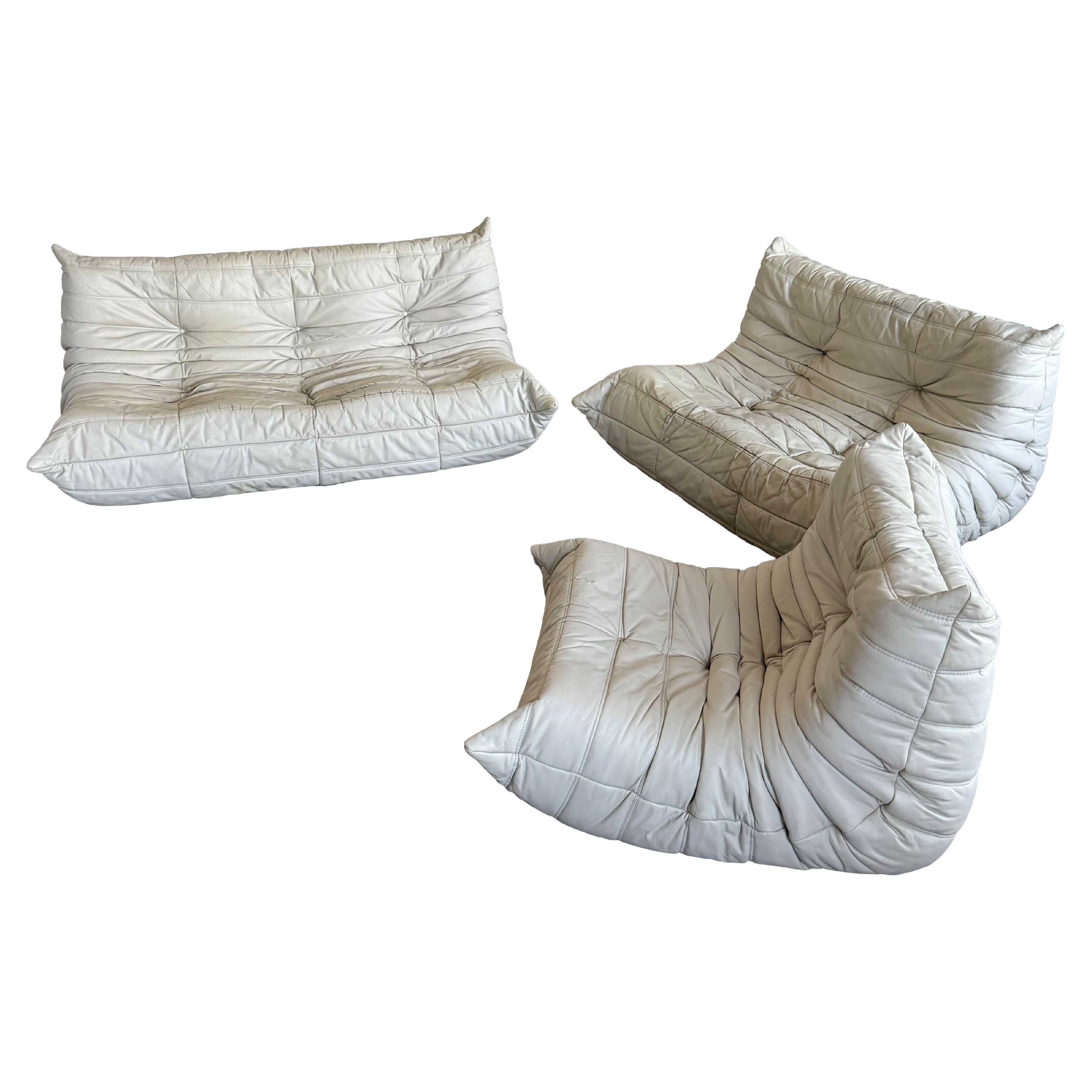 Ligne Roset Model 'Togo' in Original Leather Off White Signed