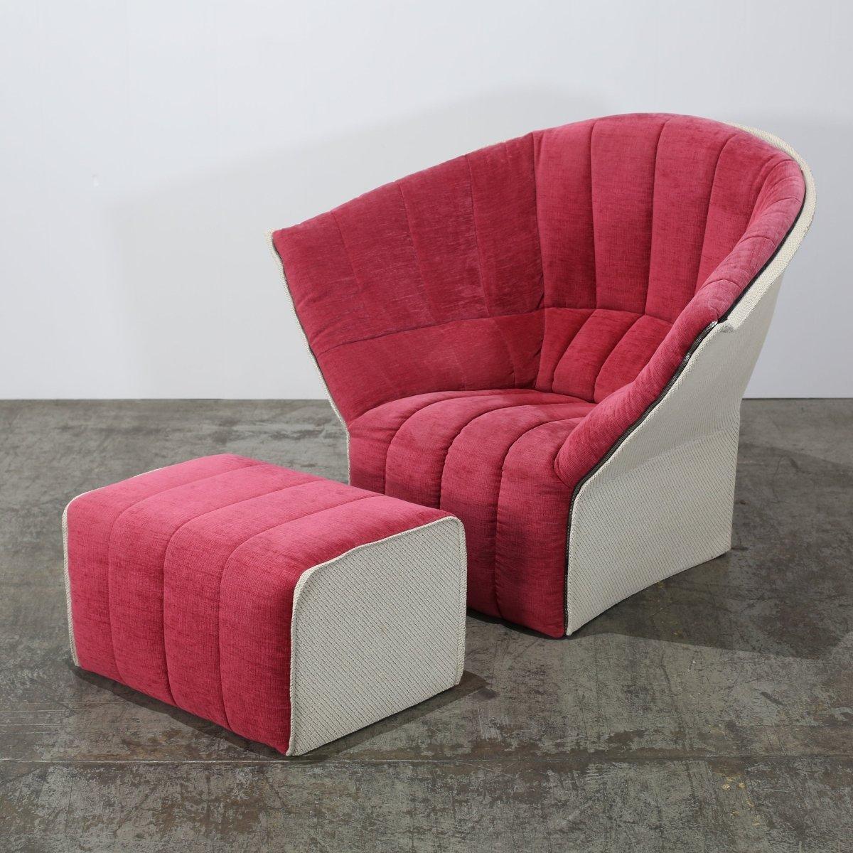 Ligne Roset Sillón y reposapiés Moël de Inga Sempé Terciopelo en venta