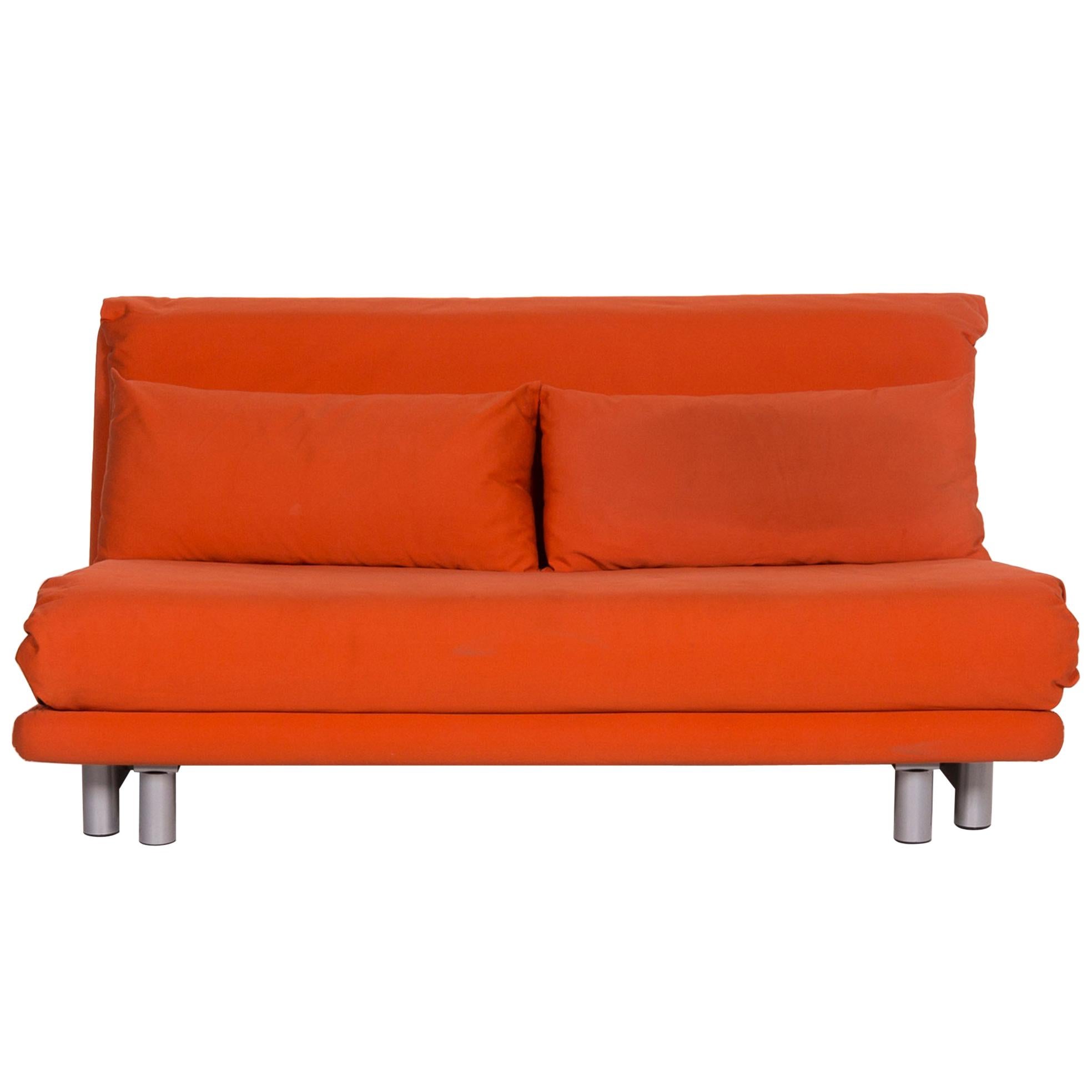Ligne Roset Multy Fabric Sofa Bed Orange Sofa Two-Seat Sleep Function
