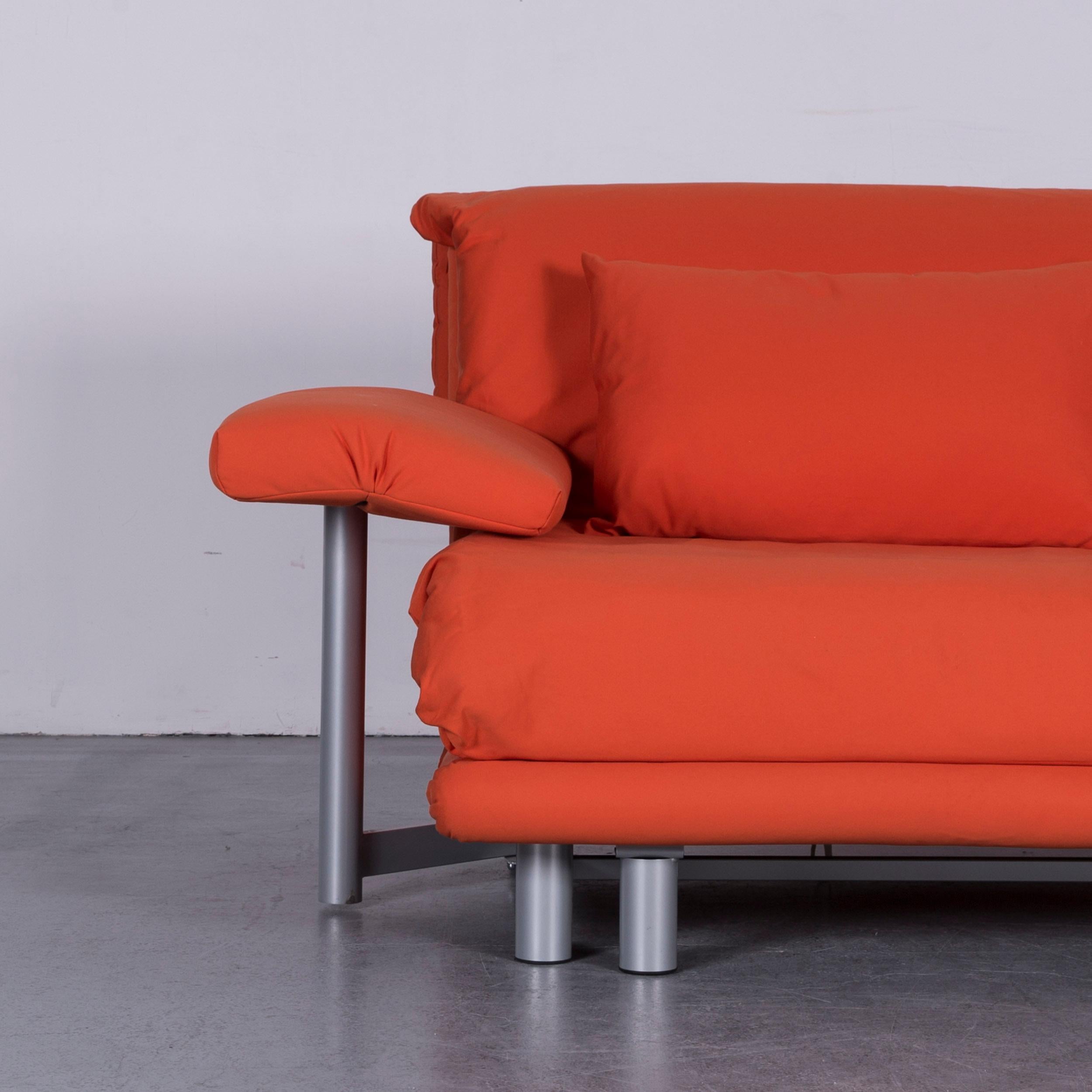 French Ligne Roset Multy Fabric Sofa-Bed Orange Two-Seat Couch Sleep Function