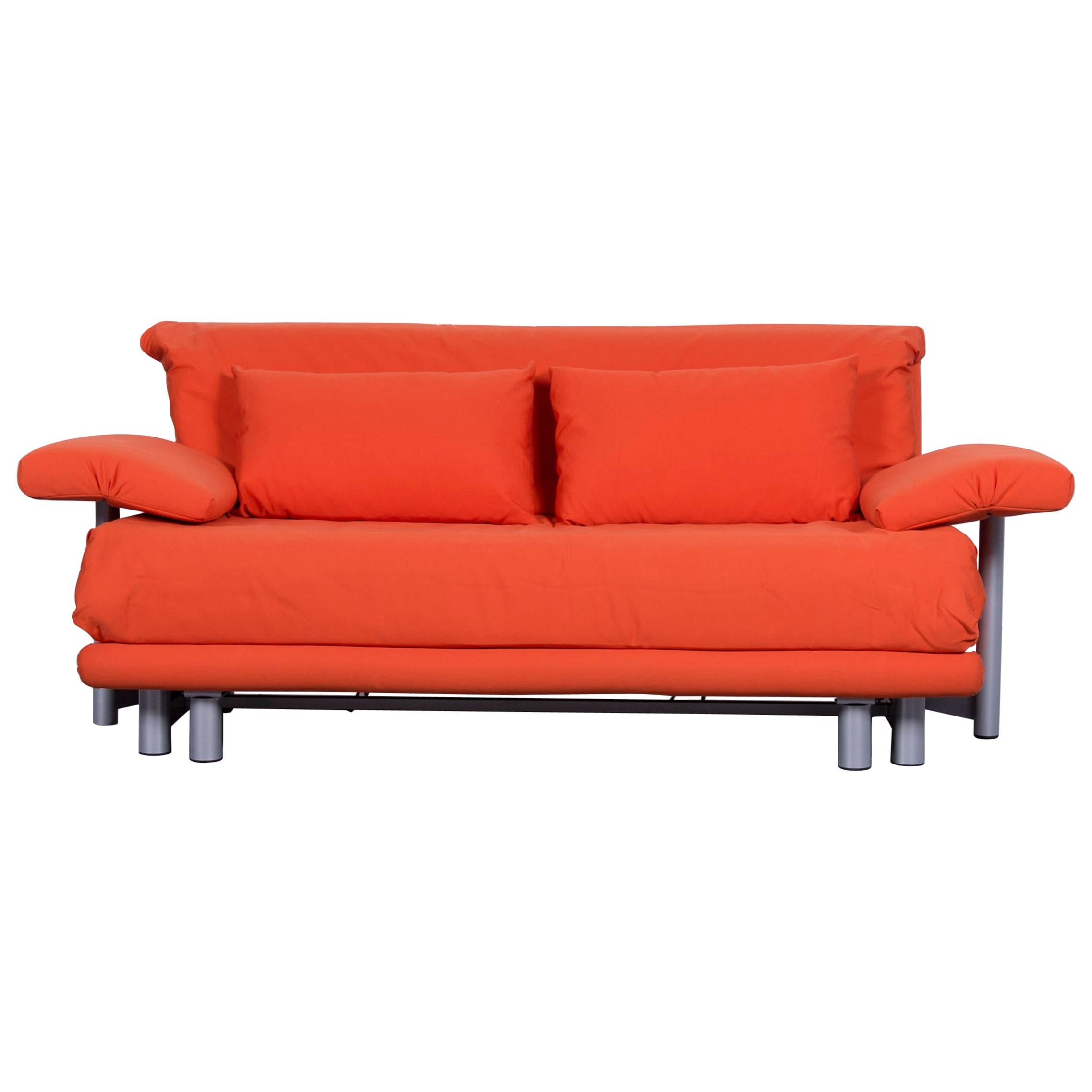 Ligne Roset Multy Fabric Sofa-Bed Orange Two-Seat Couch Sleep Function