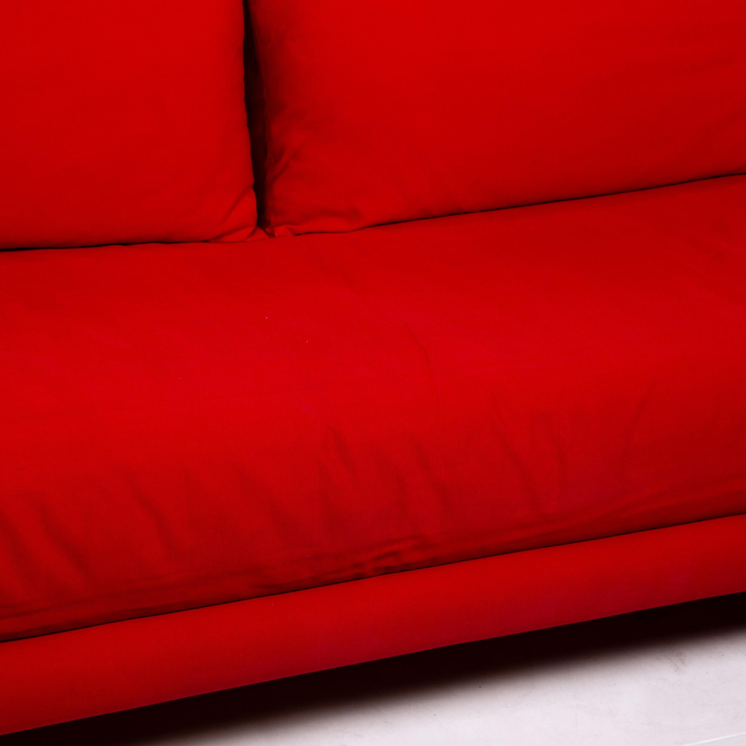 Modern Ligne Roset Multy Fabric Sofa Bed Red Sofa Three-Seater Function Sleeping