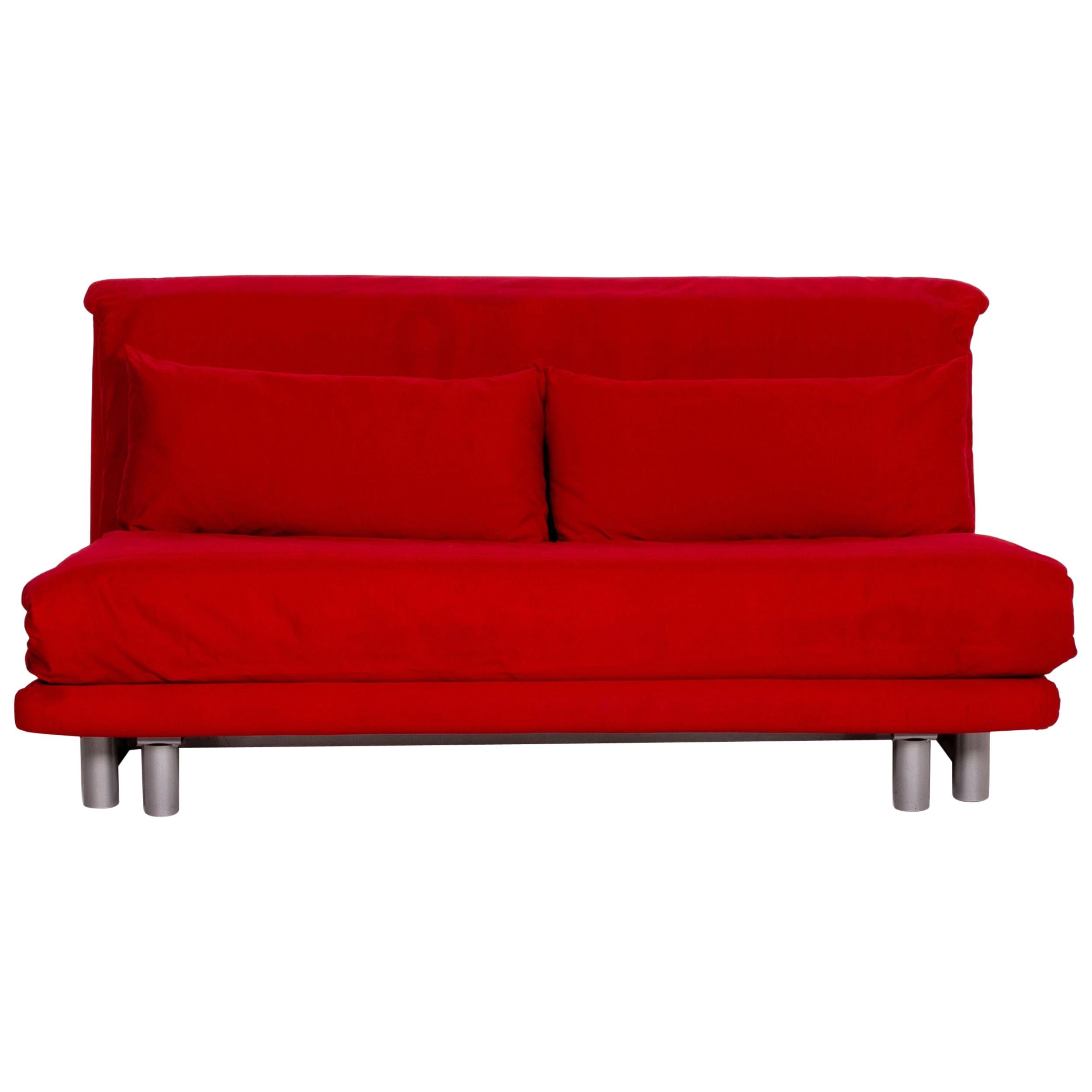Ligne Roset Multy Fabric Sofa Bed Red Sofa Three-Seater Function Sleeping