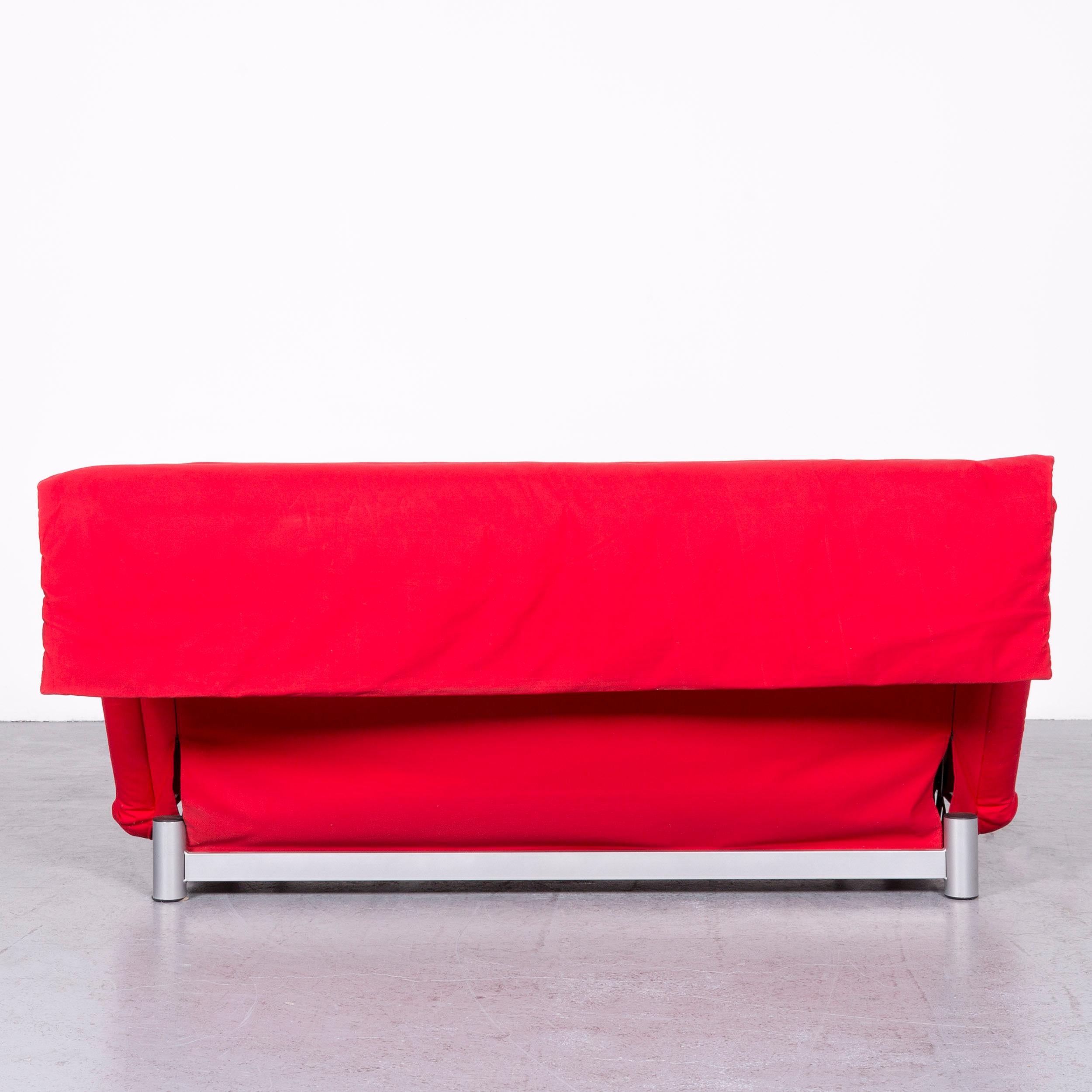 Ligne Roset Multy Fabric Sofa Bed Red Two-Seat Couch Sleep Function For Sale 7
