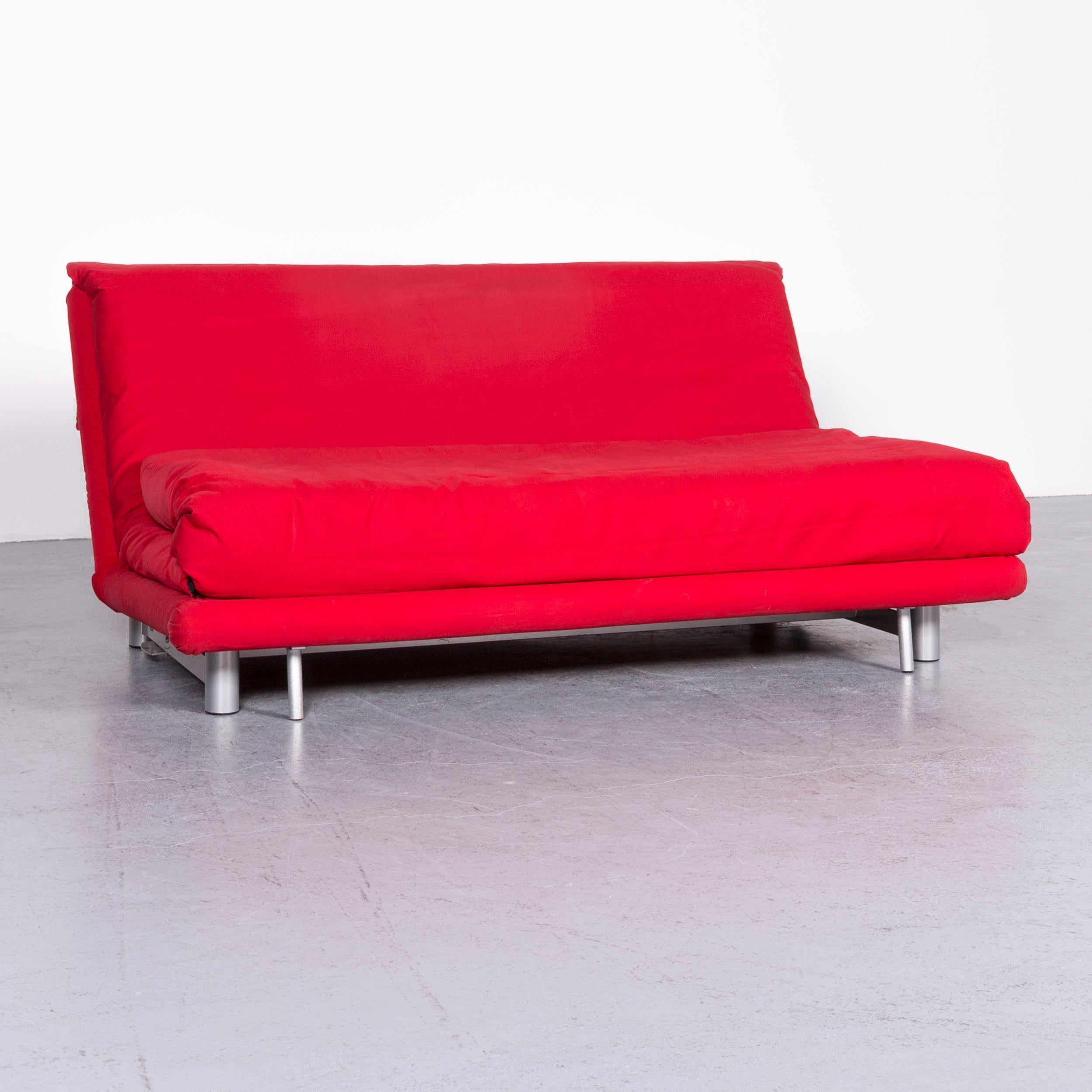 French Ligne Roset Multy Fabric Sofa Bed Red Two-Seat Couch Sleep Function For Sale