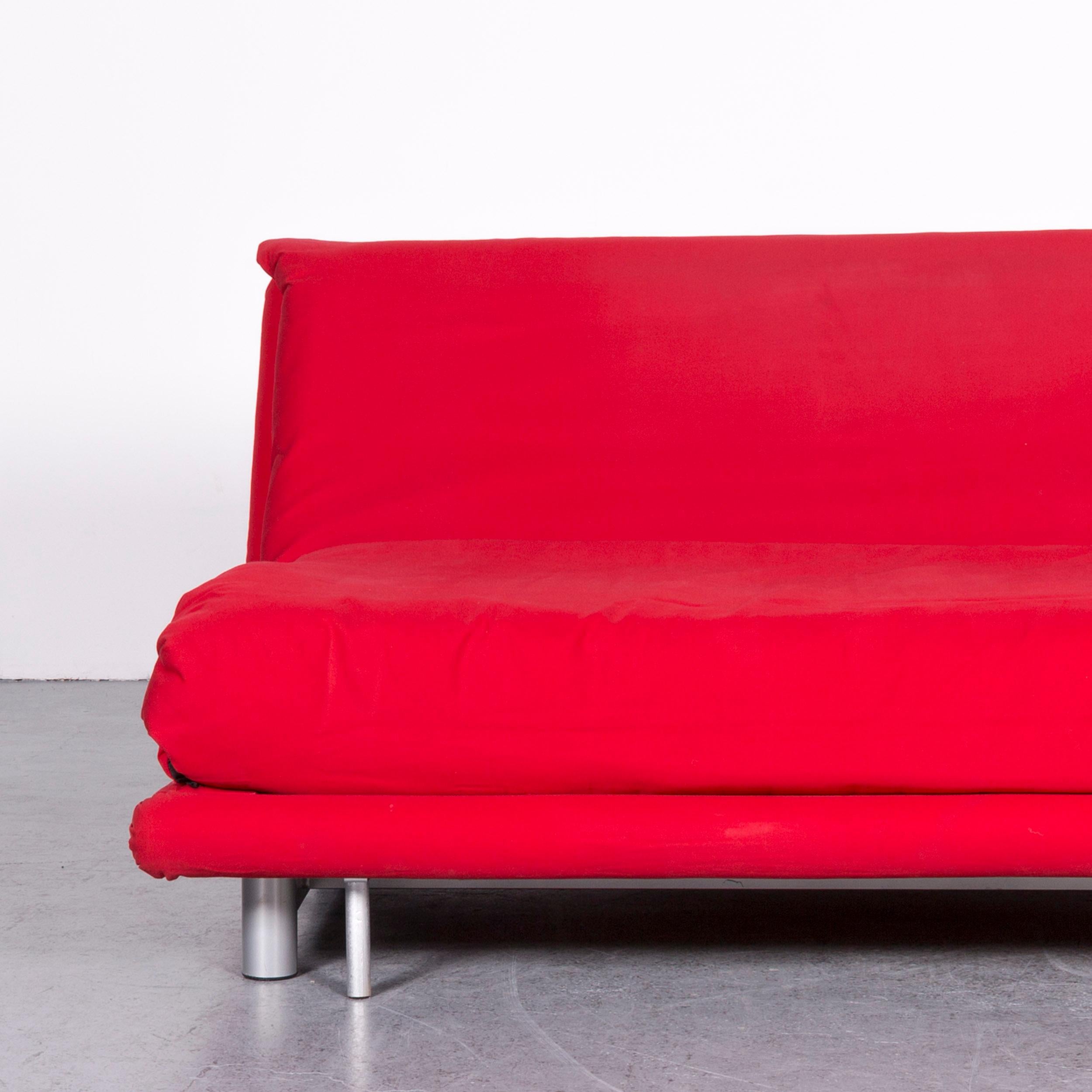 Contemporary Ligne Roset Multy Fabric Sofa Bed Red Two-Seat Couch Sleep Function For Sale