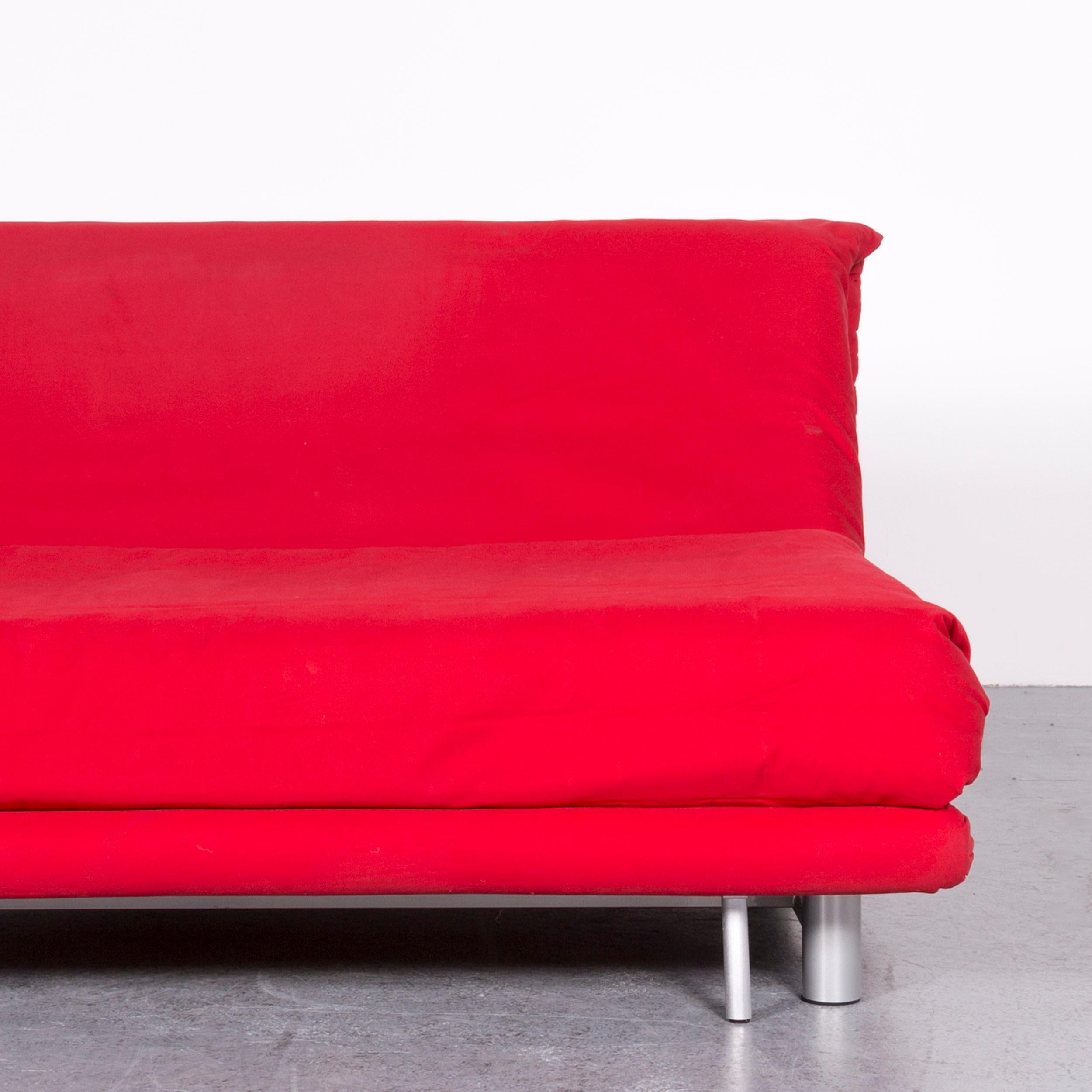 Ligne Roset Multy Fabric Sofa Bed Red Two-Seat Couch Sleep Function For Sale 1